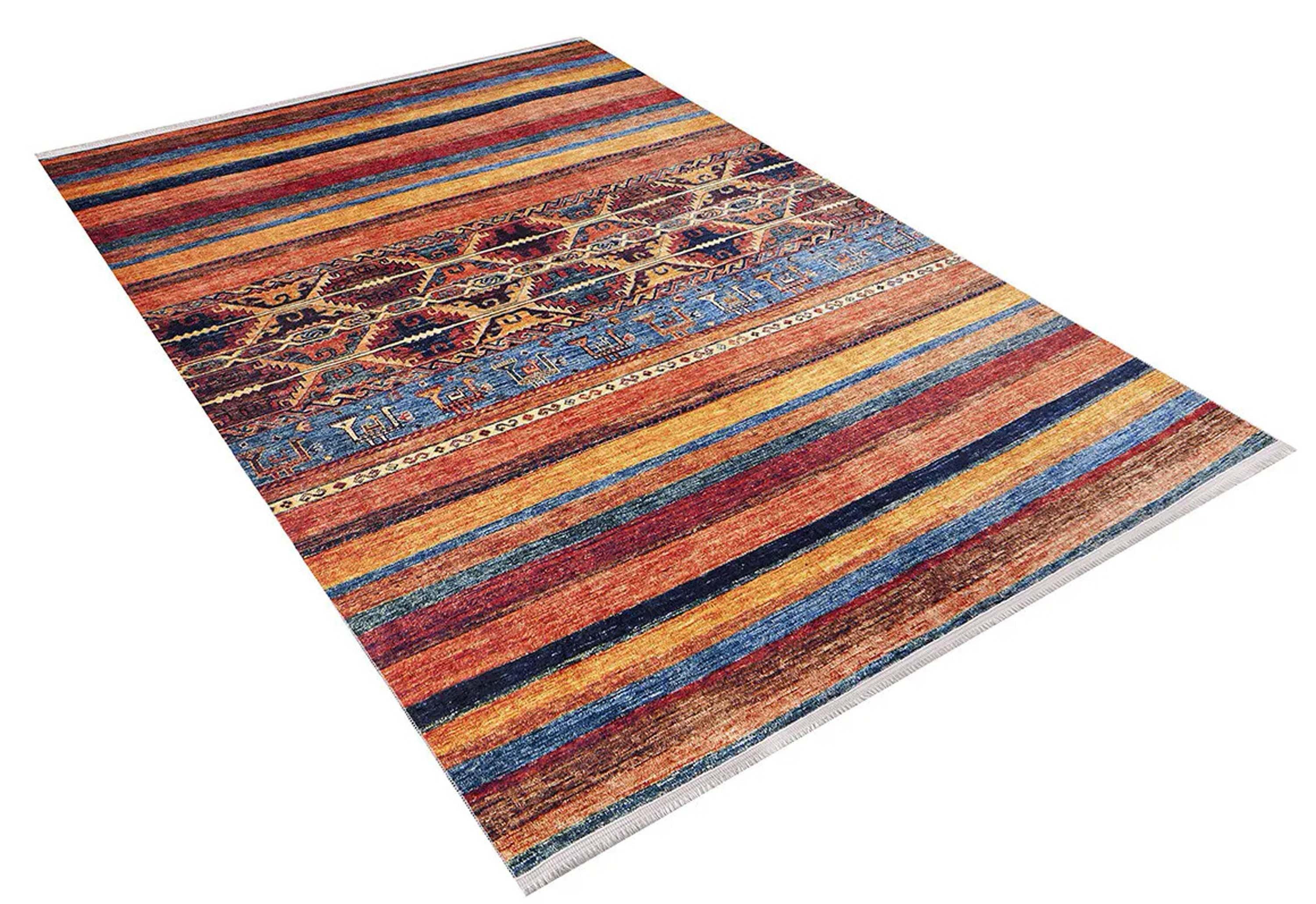 Turuncu Çizgili Desenli Kilim Halı-Pera Halı