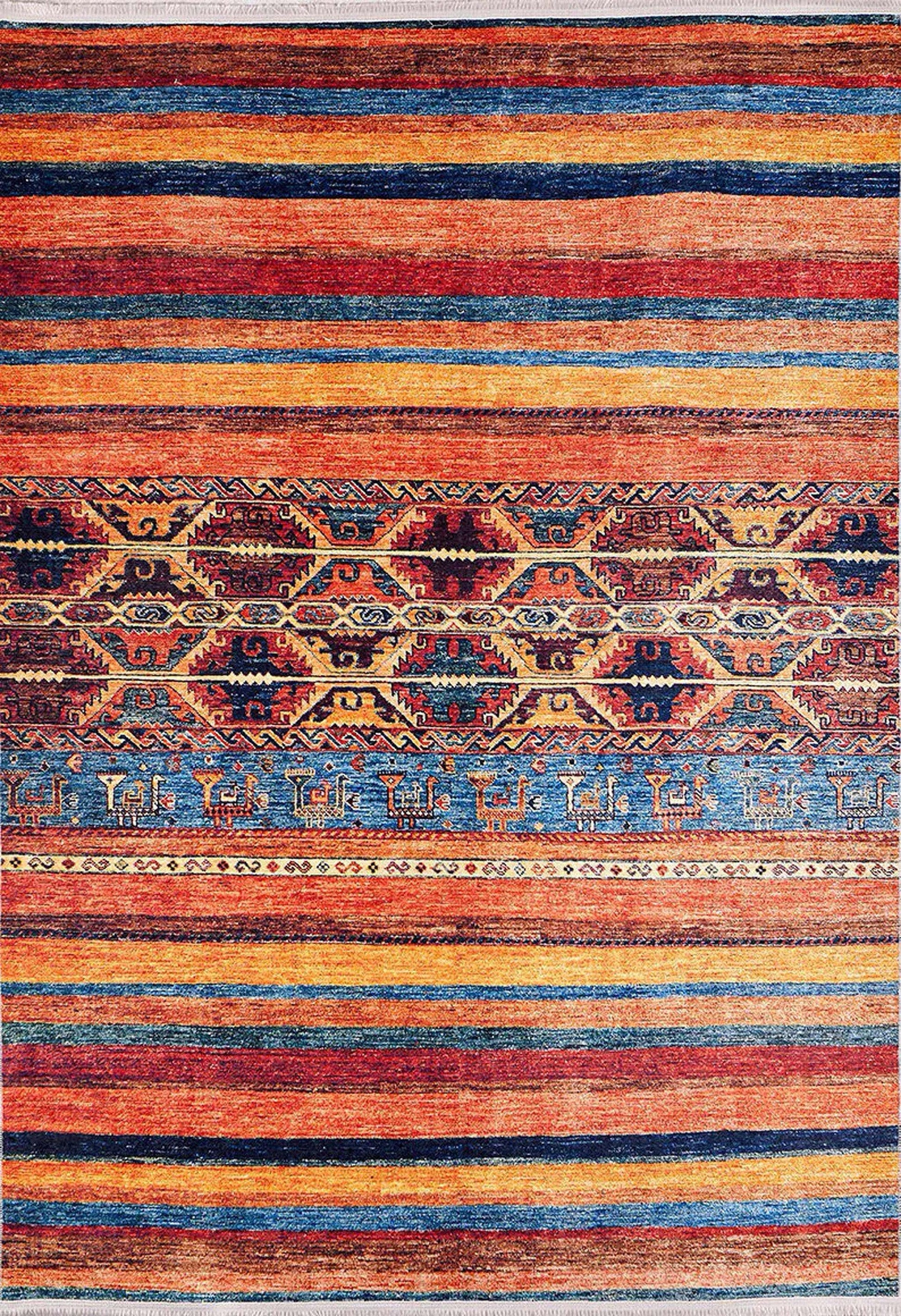 Turuncu Çizgili Desenli Kilim Halı-Pera Halı