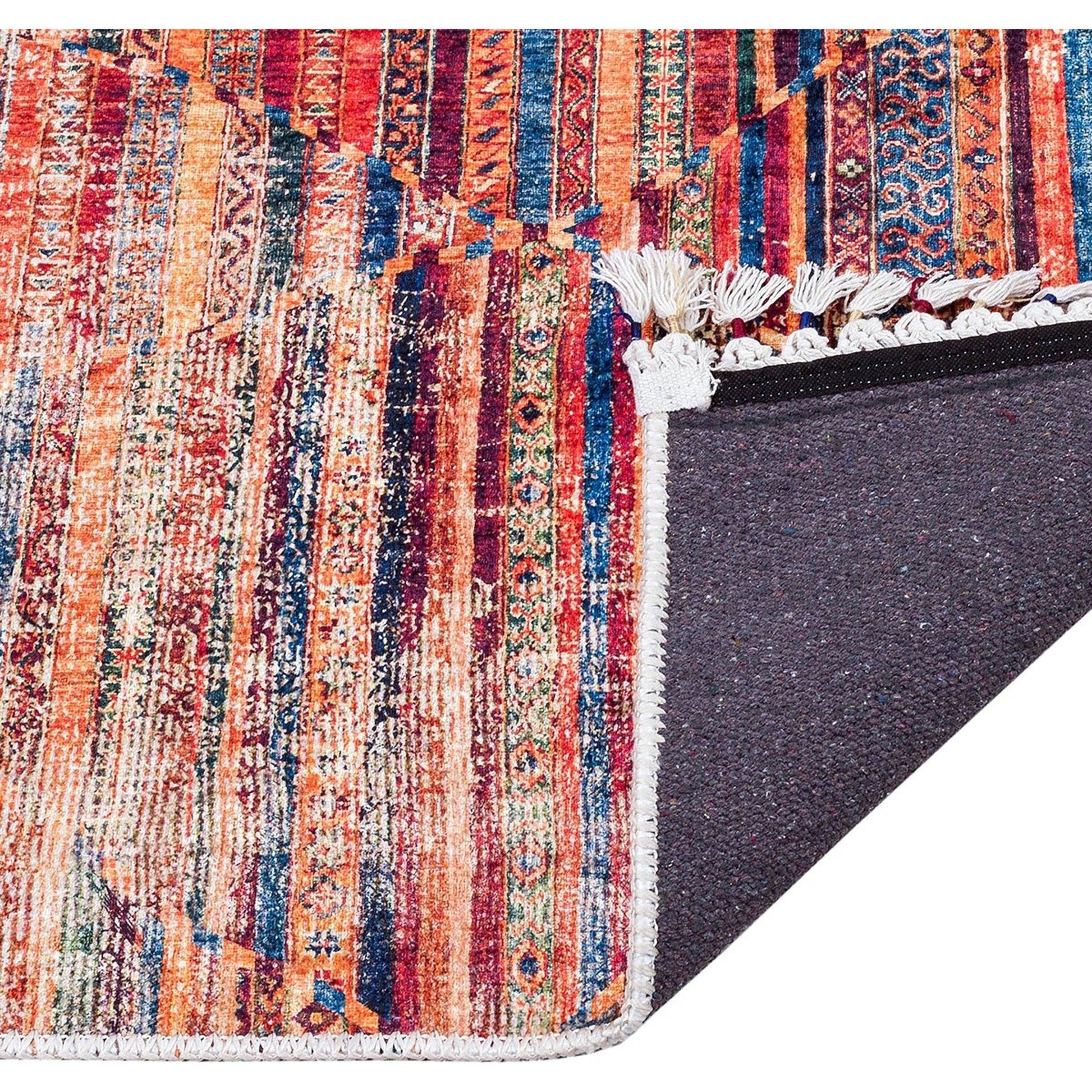 Turuncu Çok Renkli Geometrik Desenli Modern Kilim Halı-Pera Halı