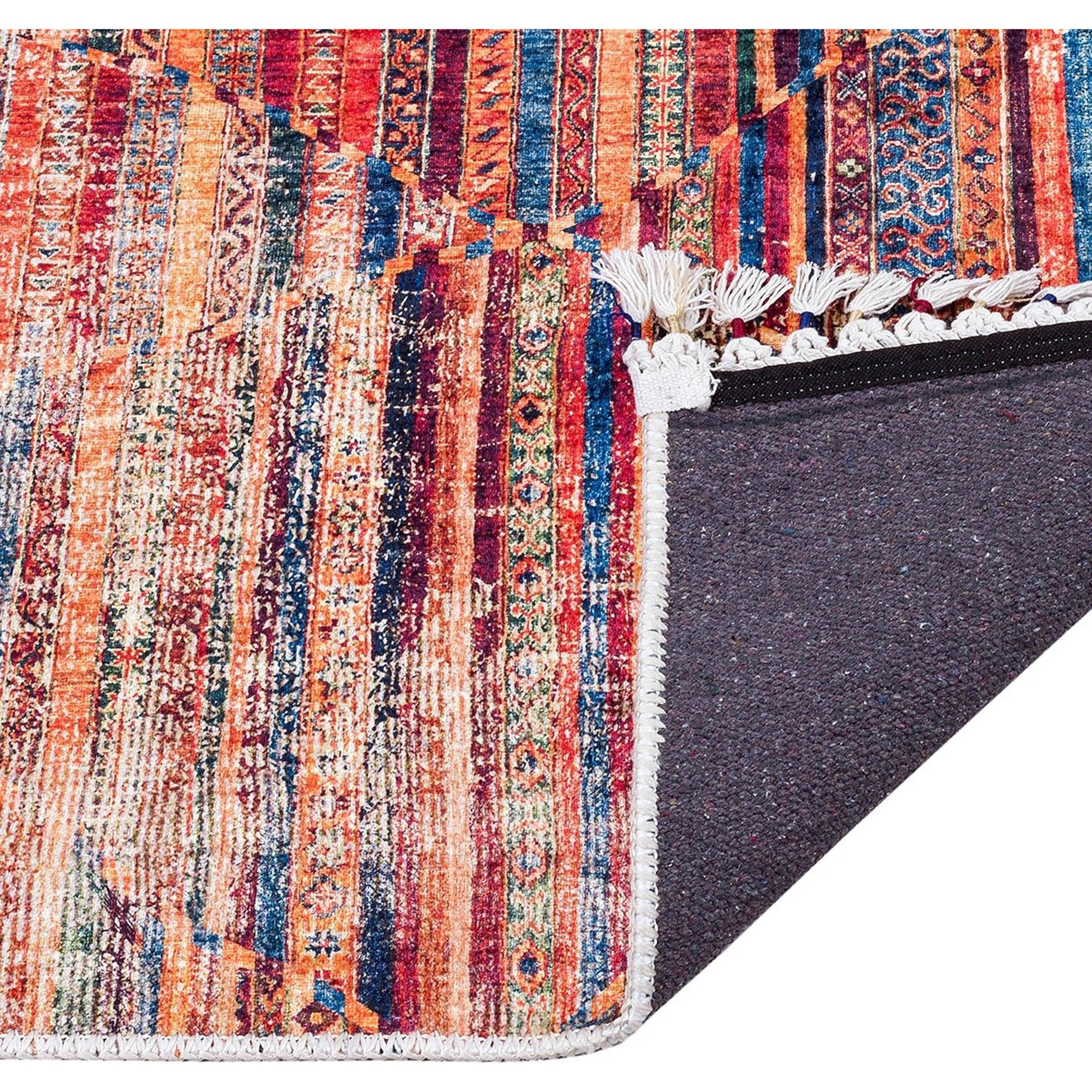 Turuncu Çok Renkli Geometrik Desenli Modern Kilim Halı-Pera Halı