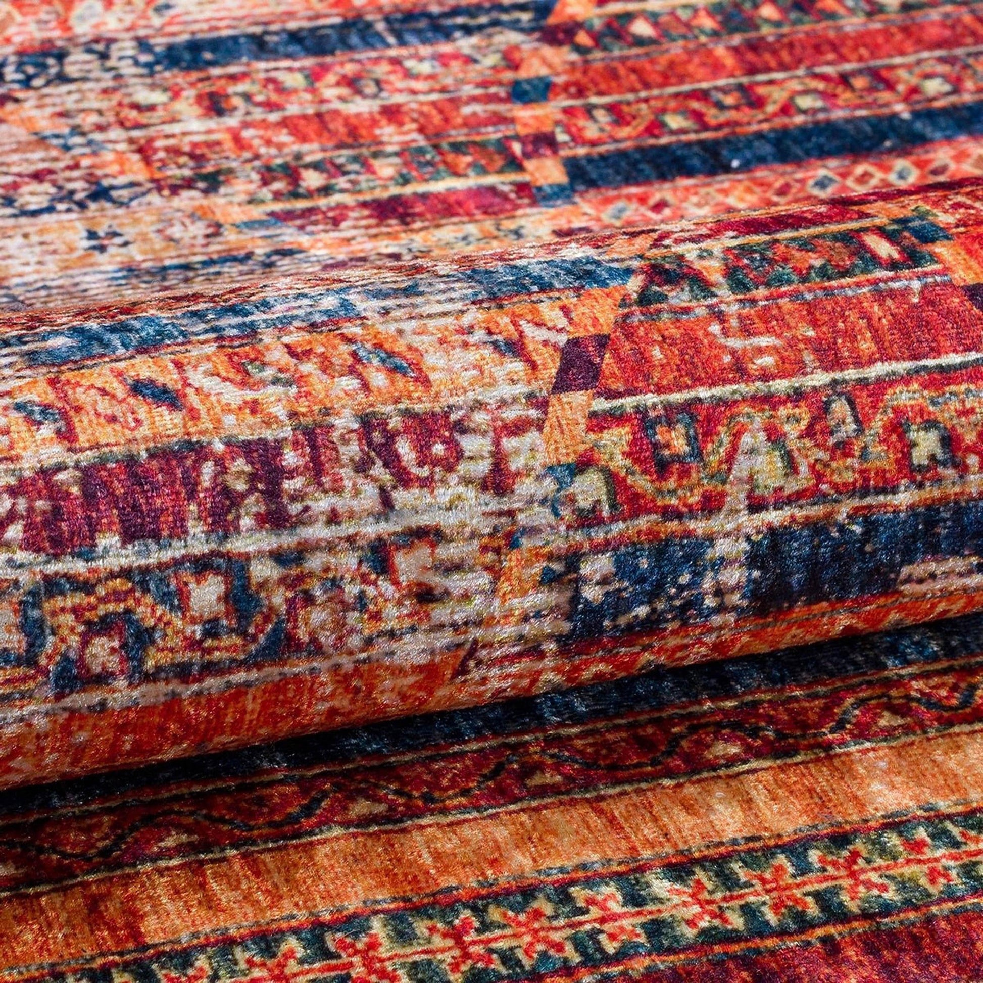 Turuncu Çok Renkli Geometrik Desenli Modern Kilim Halı-Pera Halı