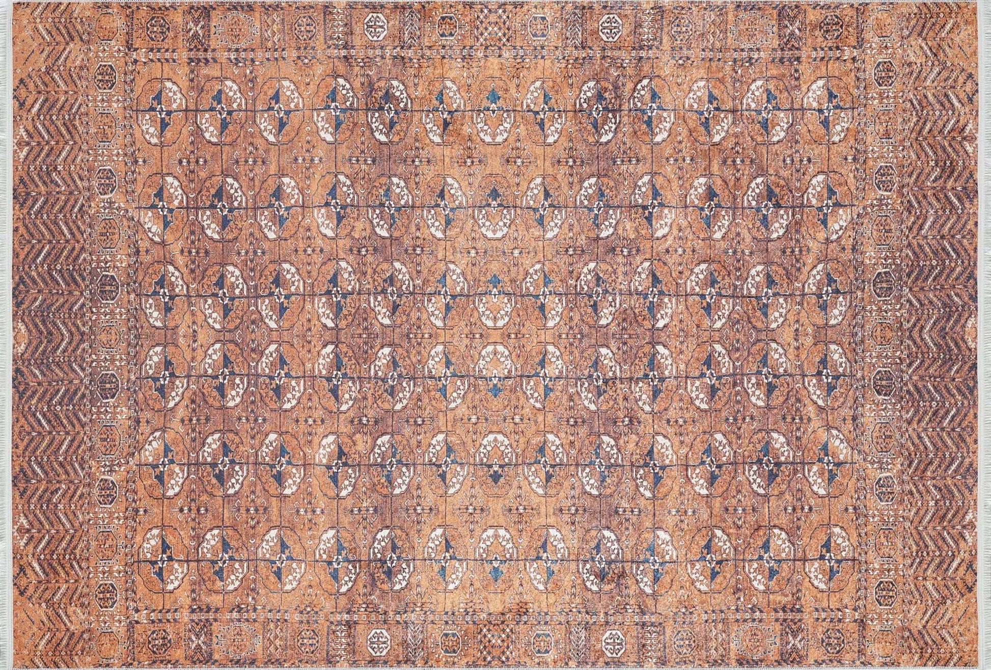 Turuncu Gümüş Geometrik Desenli Kilim Halı-Pera Halı