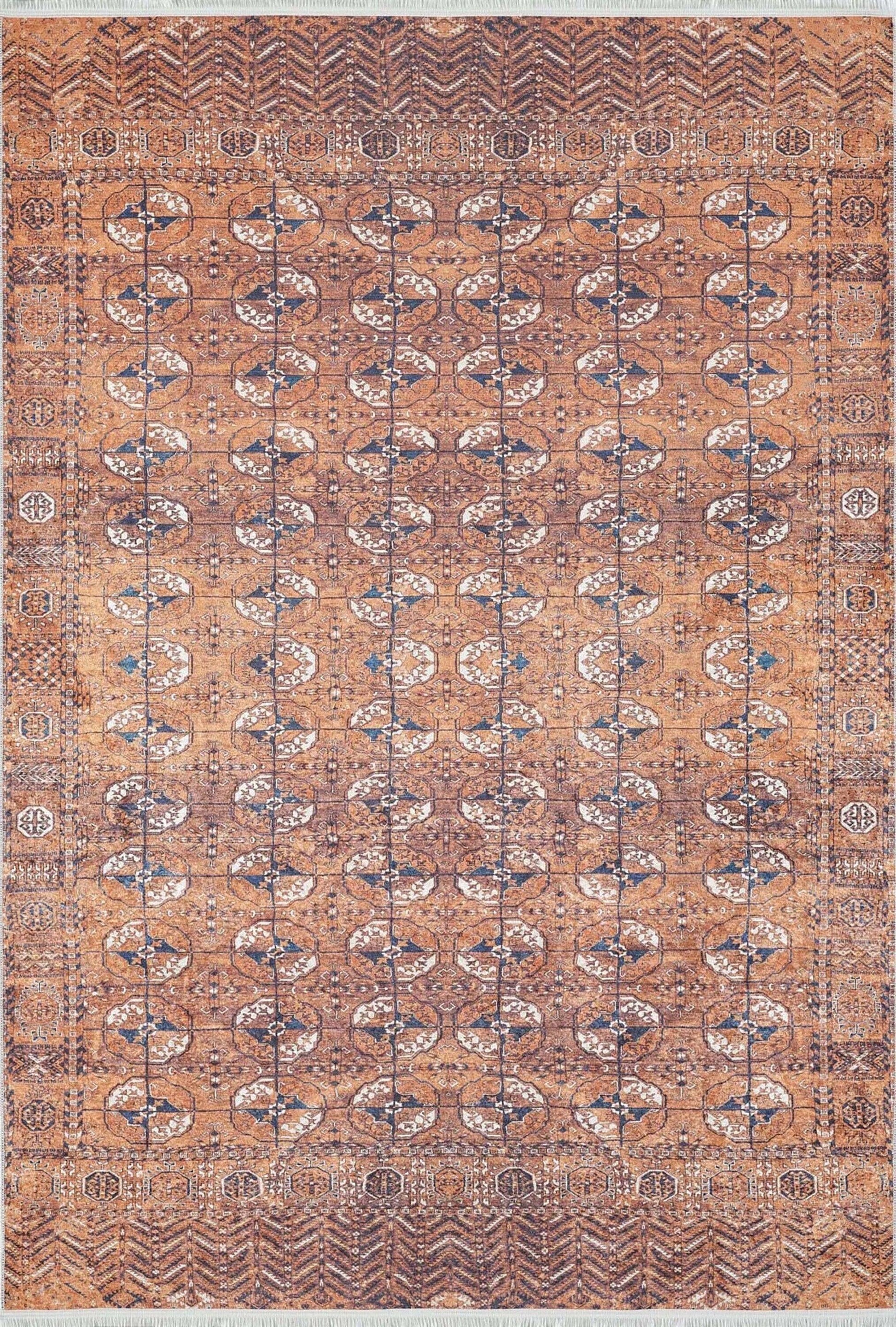 Turuncu Gümüş Geometrik Desenli Kilim Halı-Pera Halı