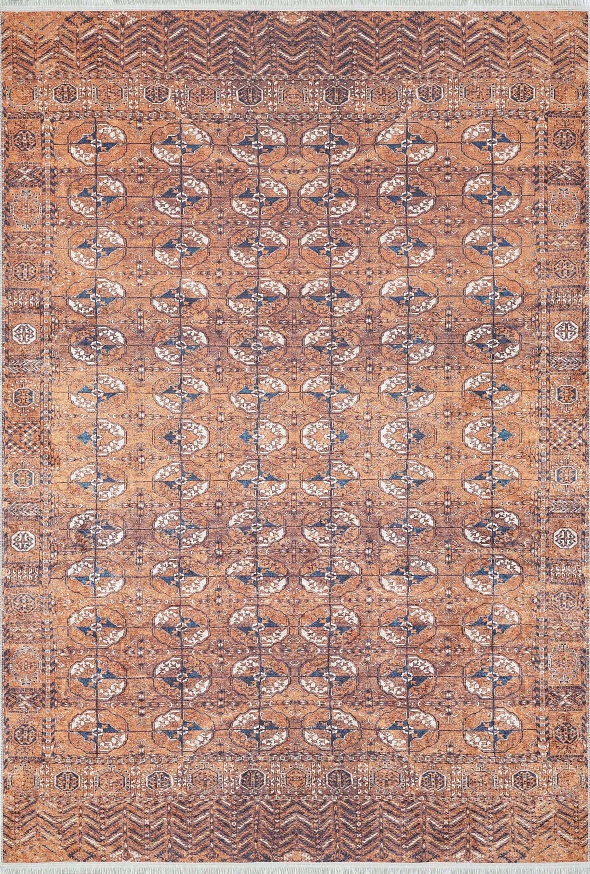 Turuncu Gümüş Geometrik Desenli Kilim Halı-Pera Halı