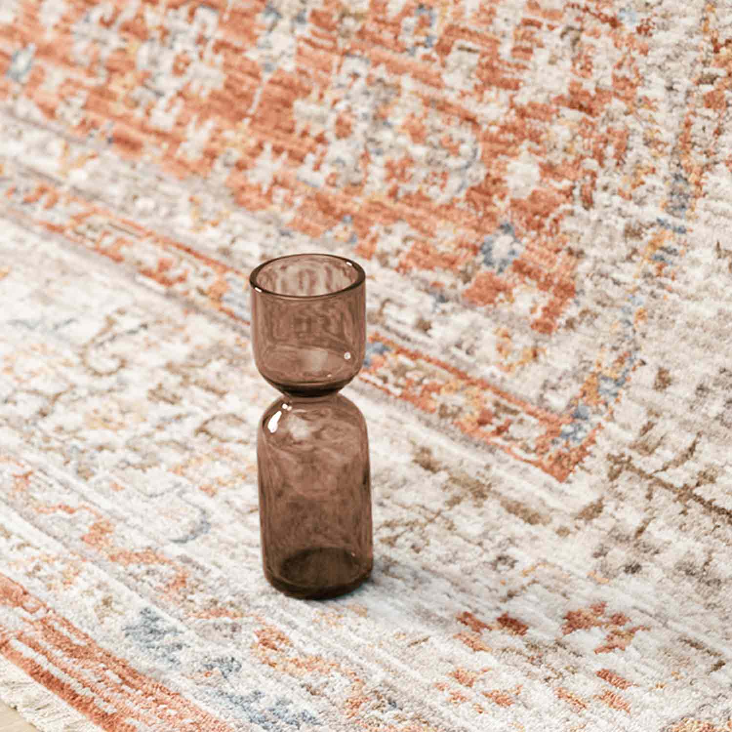 Turuncu Kiremit Gri Klasik Eskitme Desenli Halı-Pera Halı