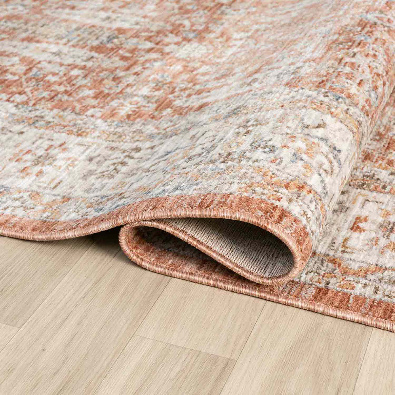 Turuncu Kiremit Gri Klasik Eskitme Desenli Halı-Pera Halı