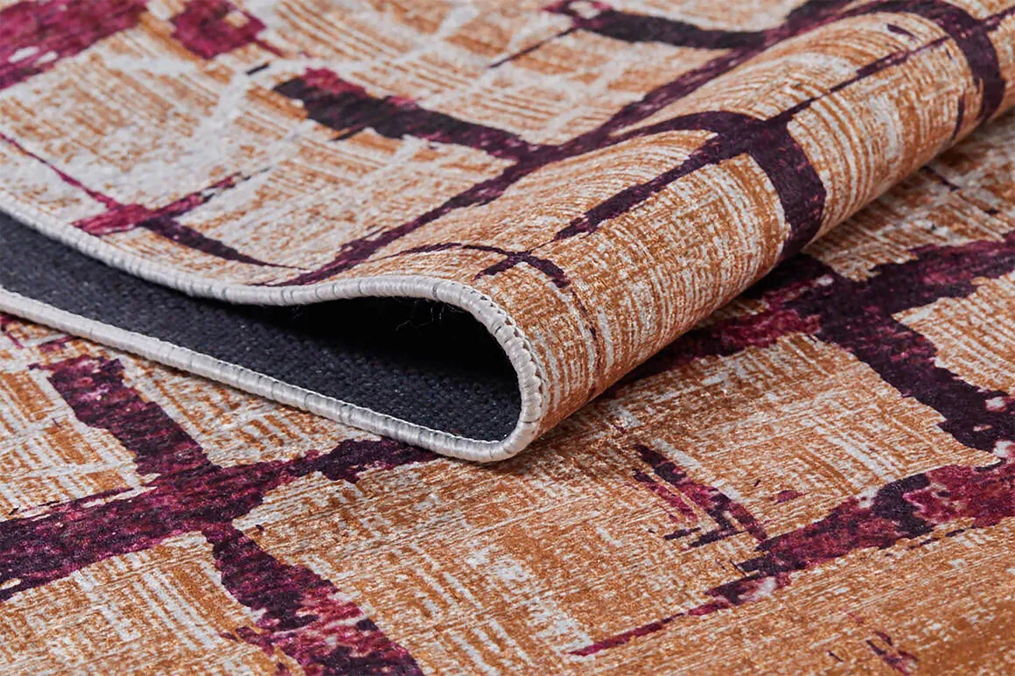 Turuncu Kiremit Kareli Desen Modern Halı-Pera Halı