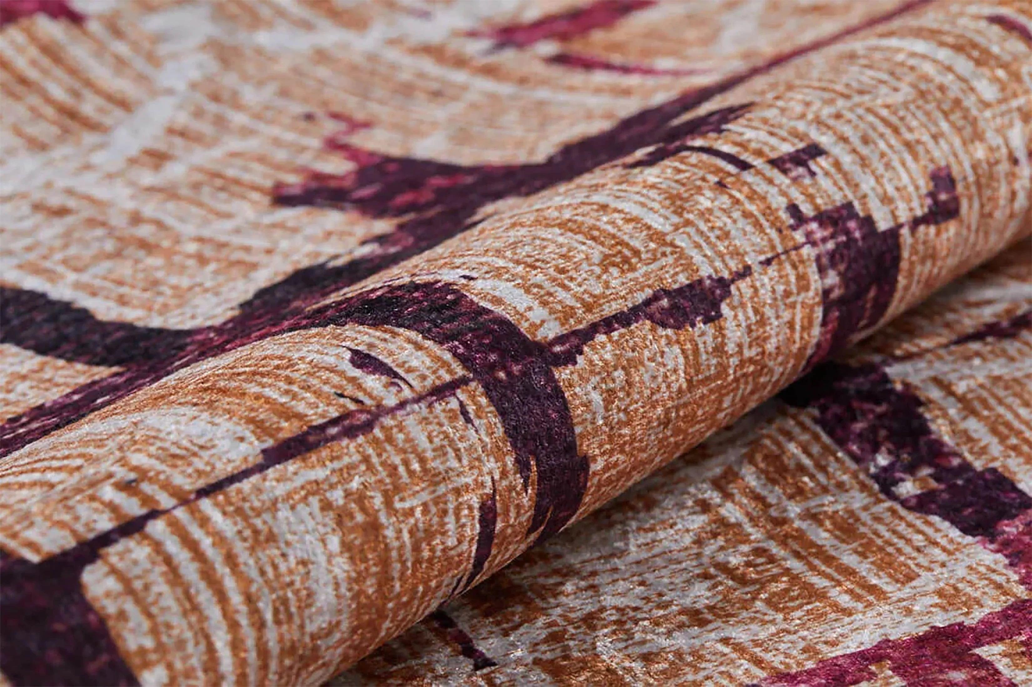 Turuncu Kiremit Kareli Desen Modern Halı-Pera Halı