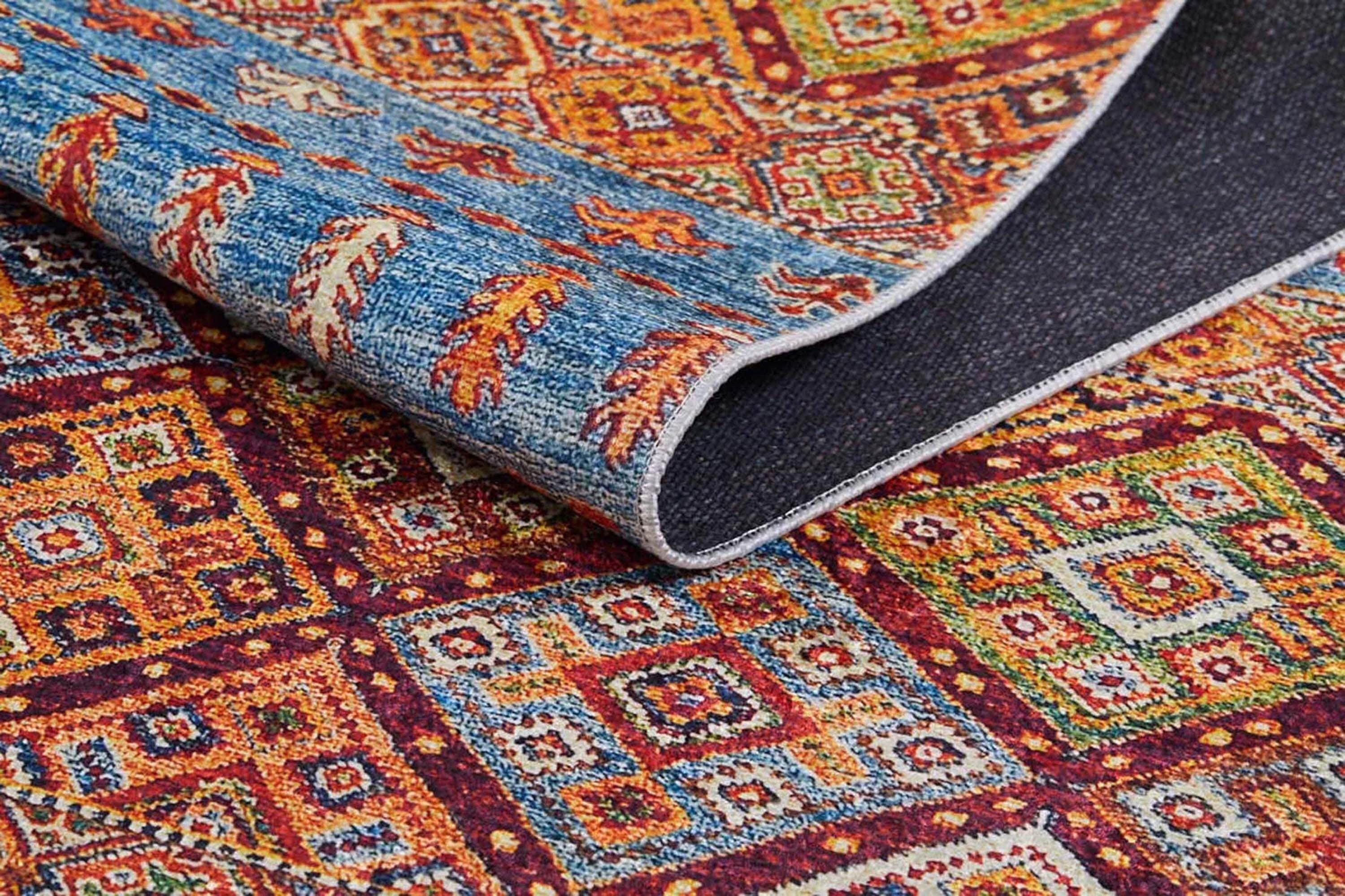 Turuncu Mavi Geometrik Desenli Anadolu Kilim Halı-Pera Halı