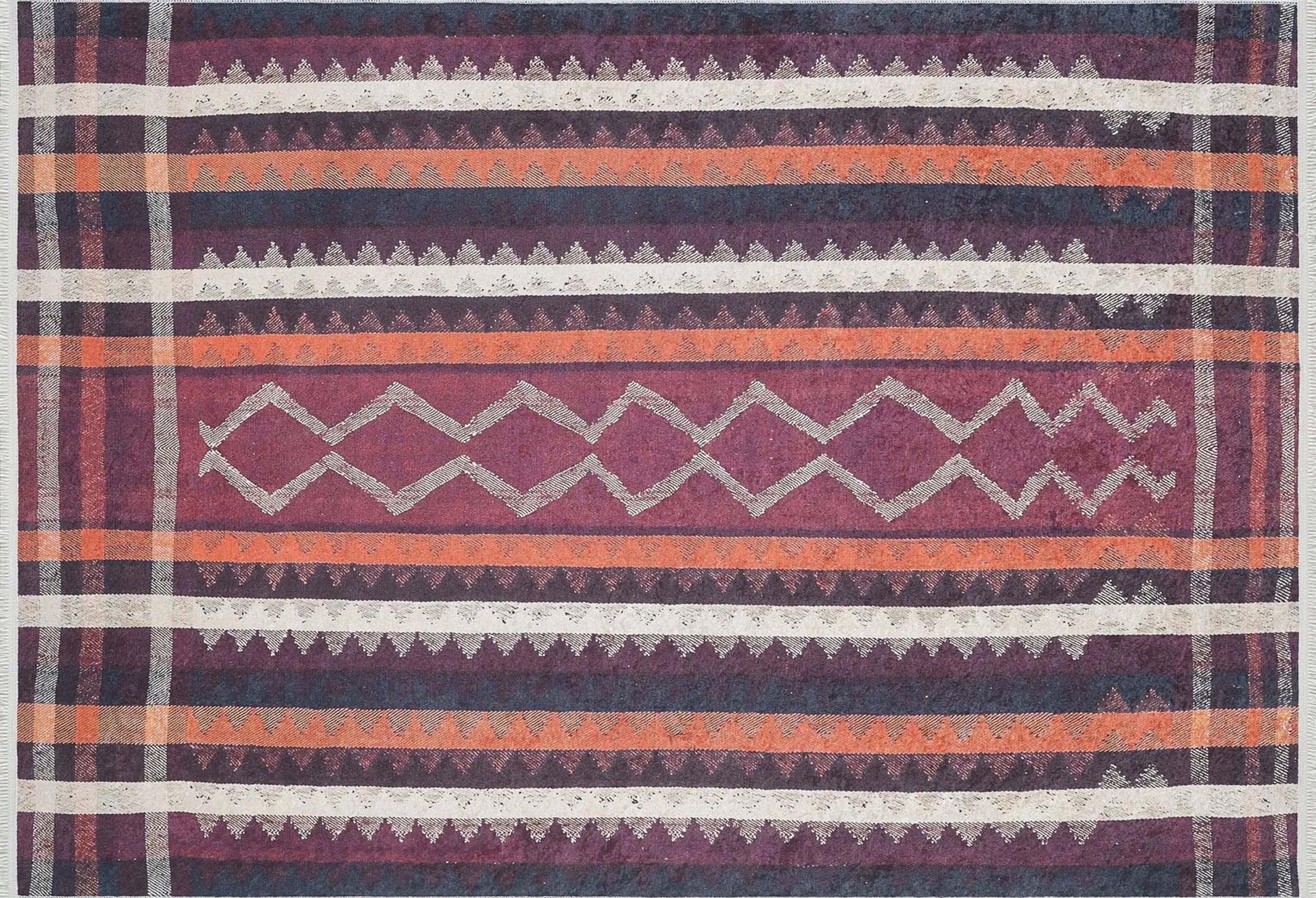 Turuncu Siyah Bej Geometrik Desenli Kilim Halı-Pera Halı