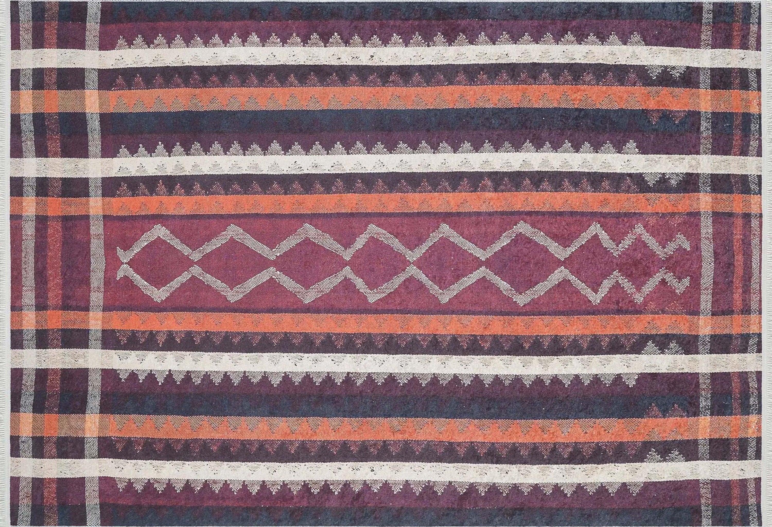 Turuncu Siyah Bej Geometrik Desenli Kilim Halı-Pera Halı