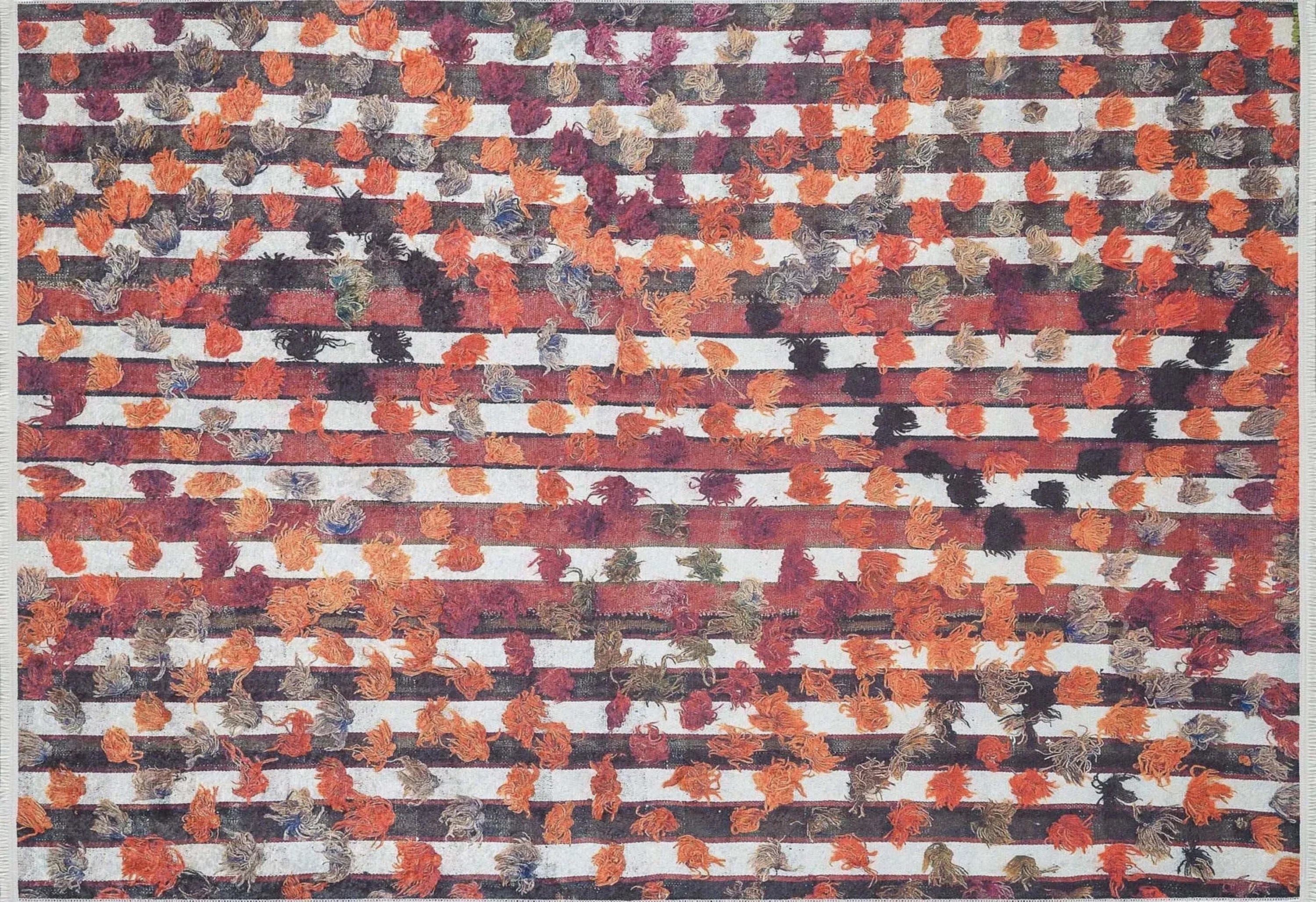 Turuncu Siyah Kareli Süslemeli Halı-Pera Halı