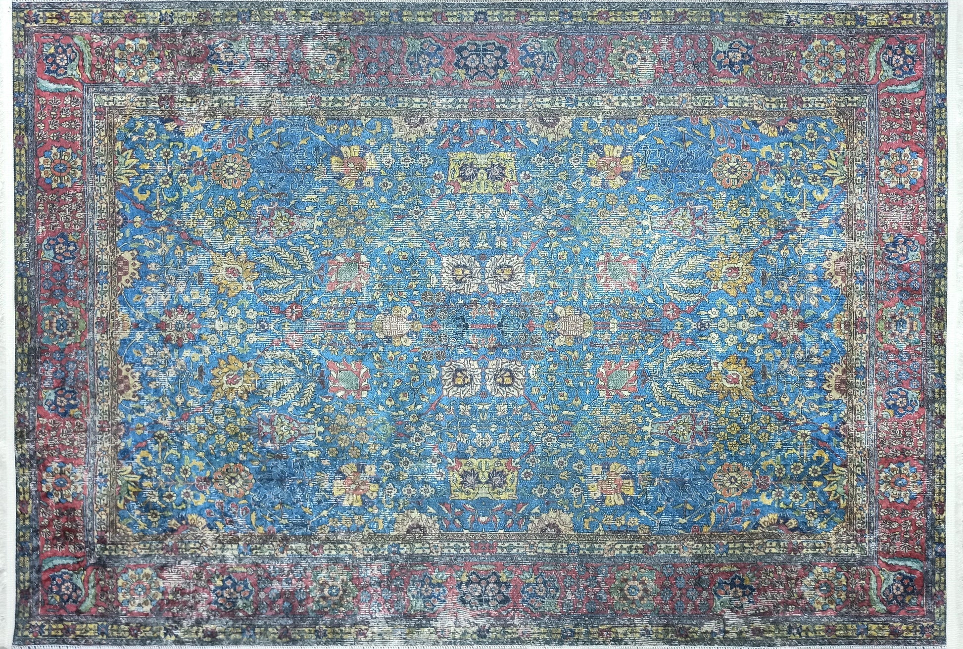 Uşak Mavi Kırmızı Vintage Kilim Halı-Pera Halı