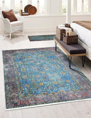 Uşak Mavi Kırmızı Vintage Kilim Halı-Pera Halı