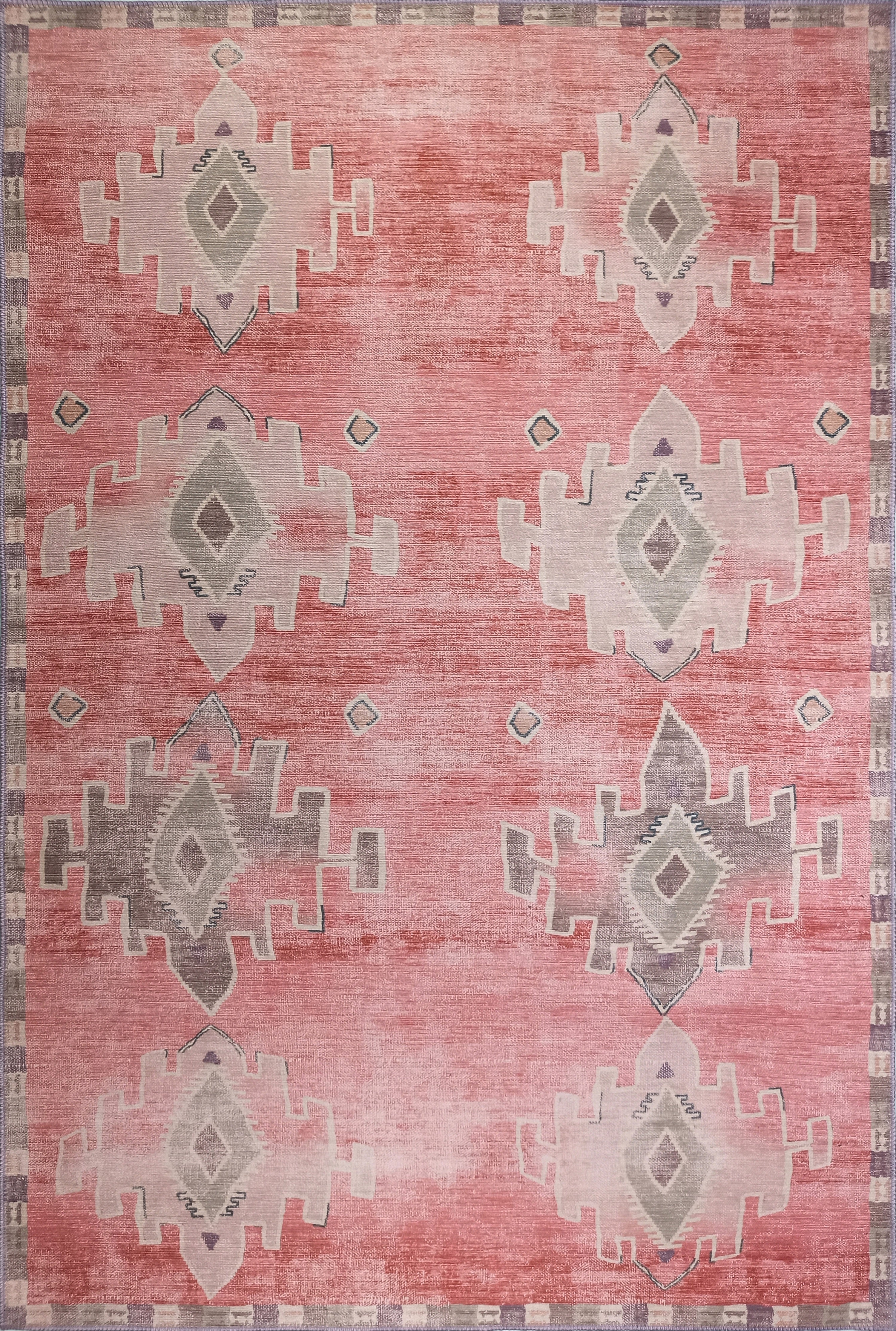 Uşak Blau-Roter Vintage-Kelim-Teppich