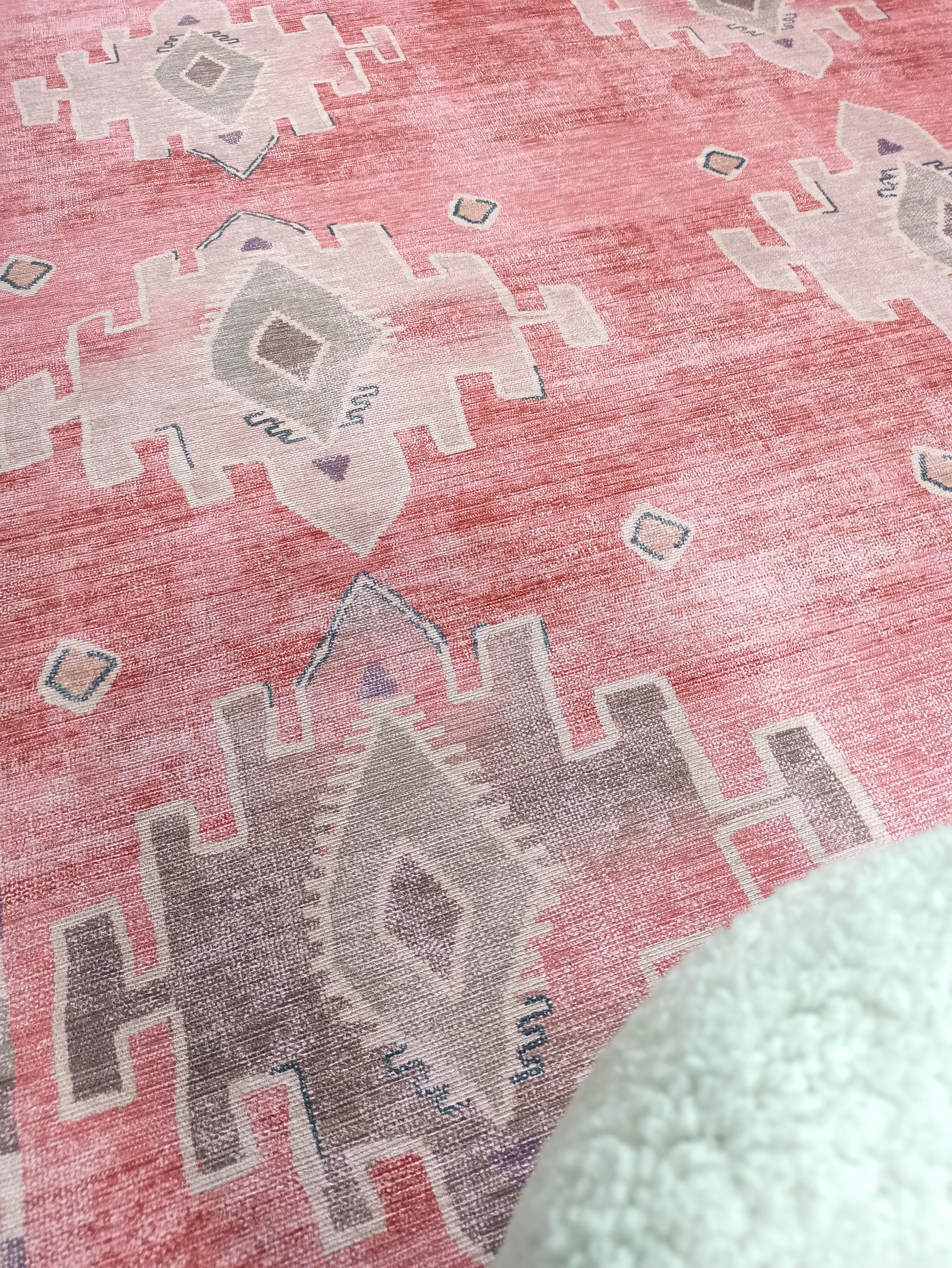 Uşak Blau-Roter Vintage-Kelim-Teppich
