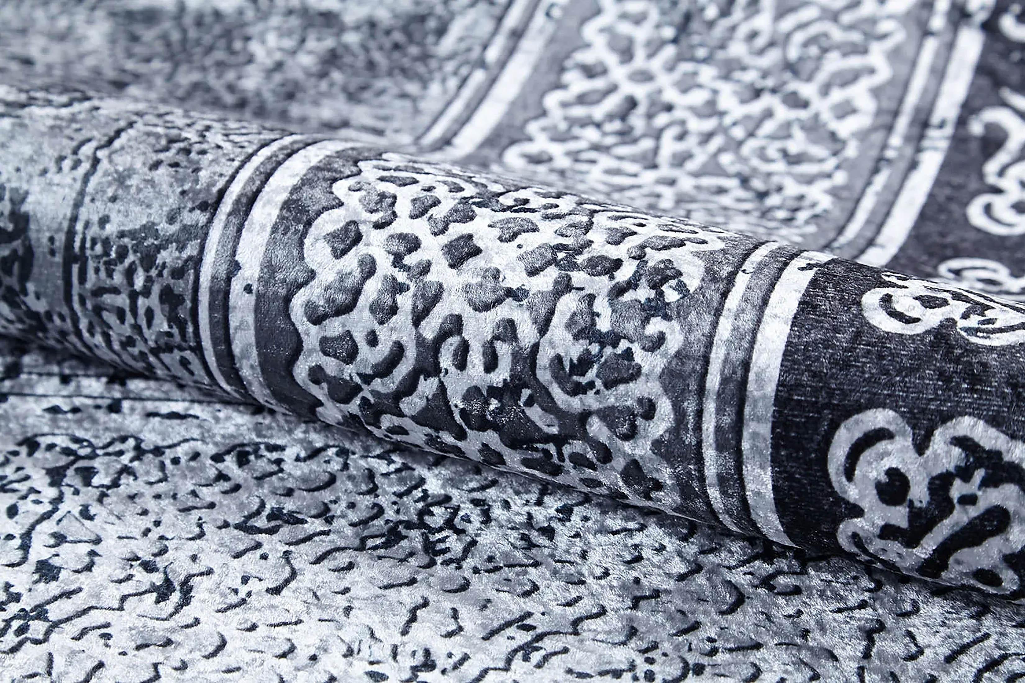 Vintage Efektli Gri Bordürlü Halı-Pera Halı