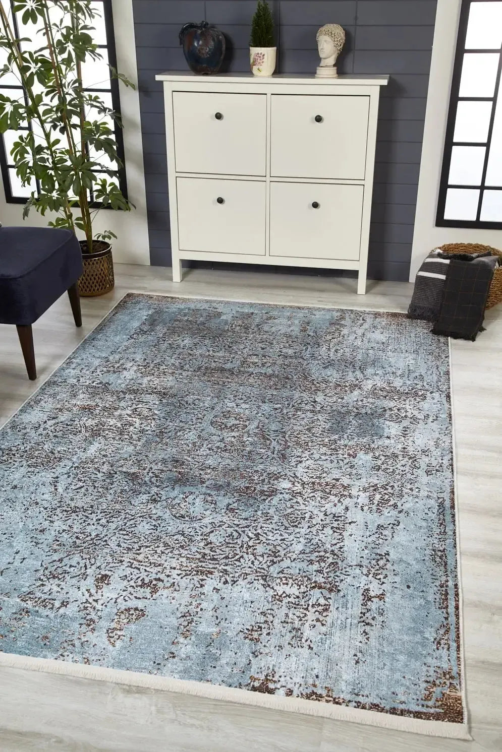 Vintage Efektli Mavi Otantik Halı - OUTLET - 1605OU