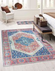 Vintage Eskitme Kırmızı Mavi Halı-Pera Halı