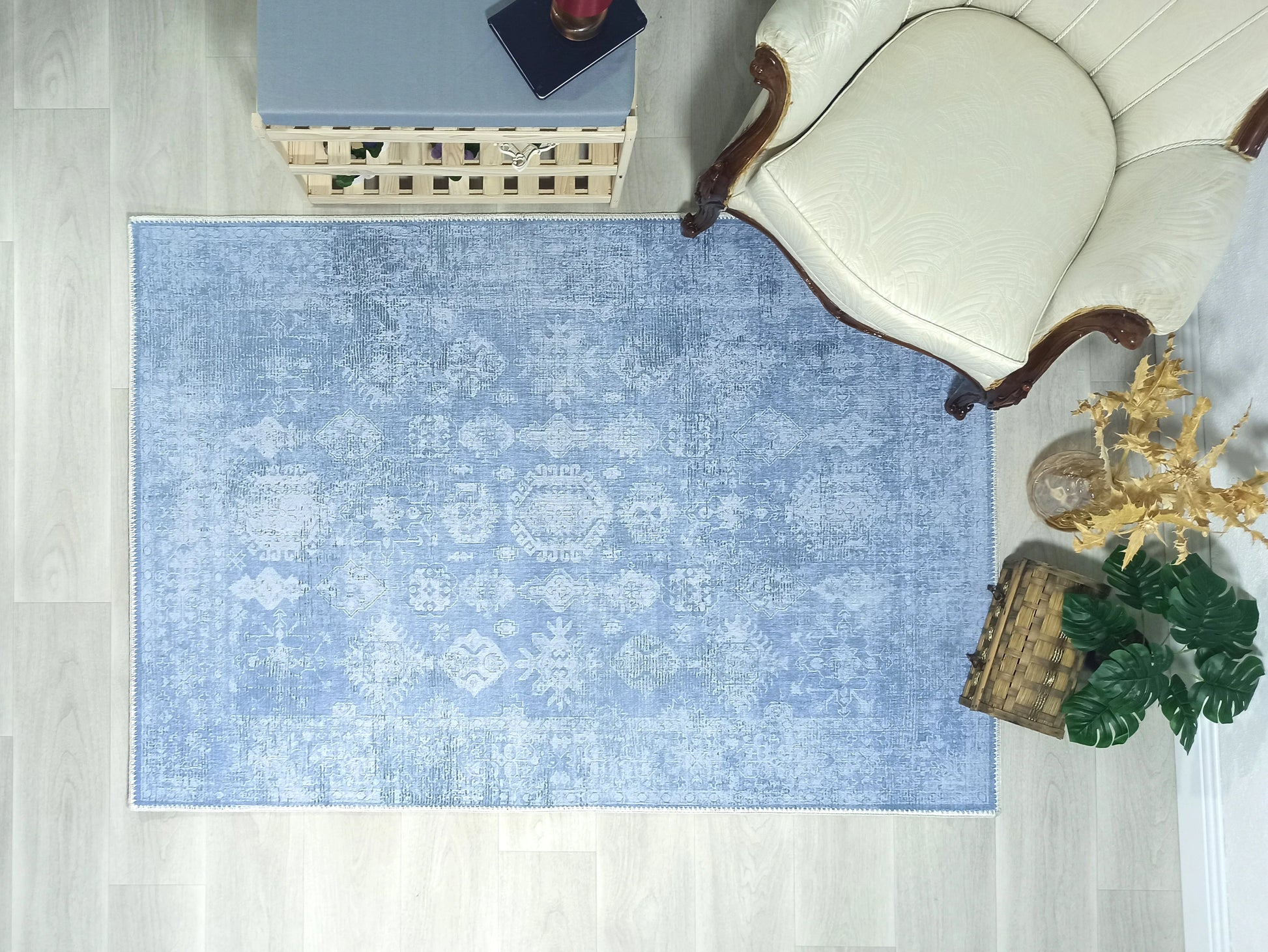 Vintage Gri Açık Mavi Halı-Pera Halı