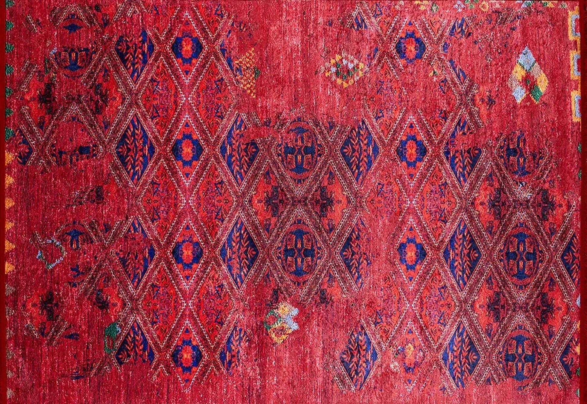 Vintage Kırmızı Geometrik Desenli Kilim Halı-Pera Halı