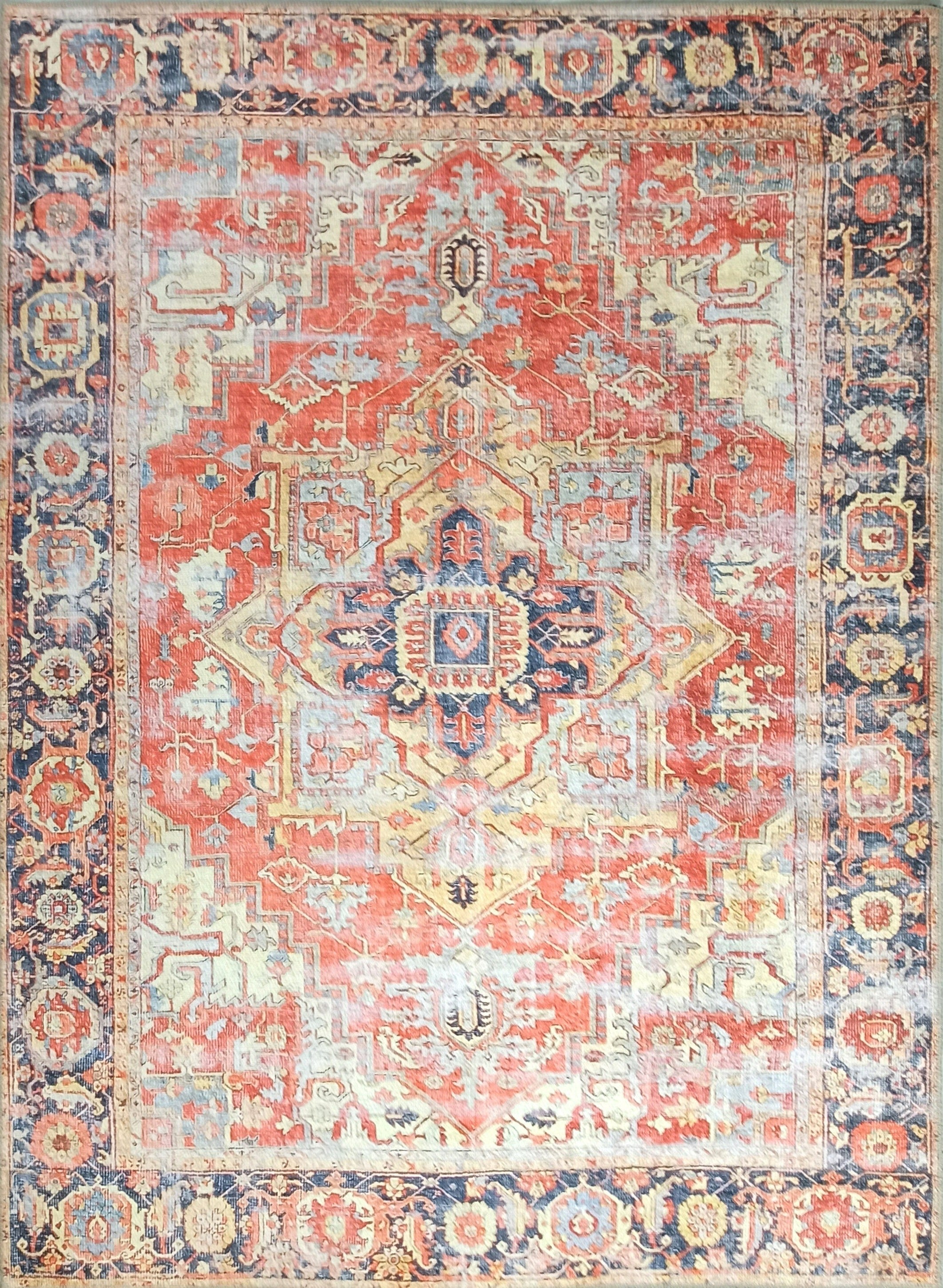 Rot-blauer Vintage-Teppich mit Medaillonmuster