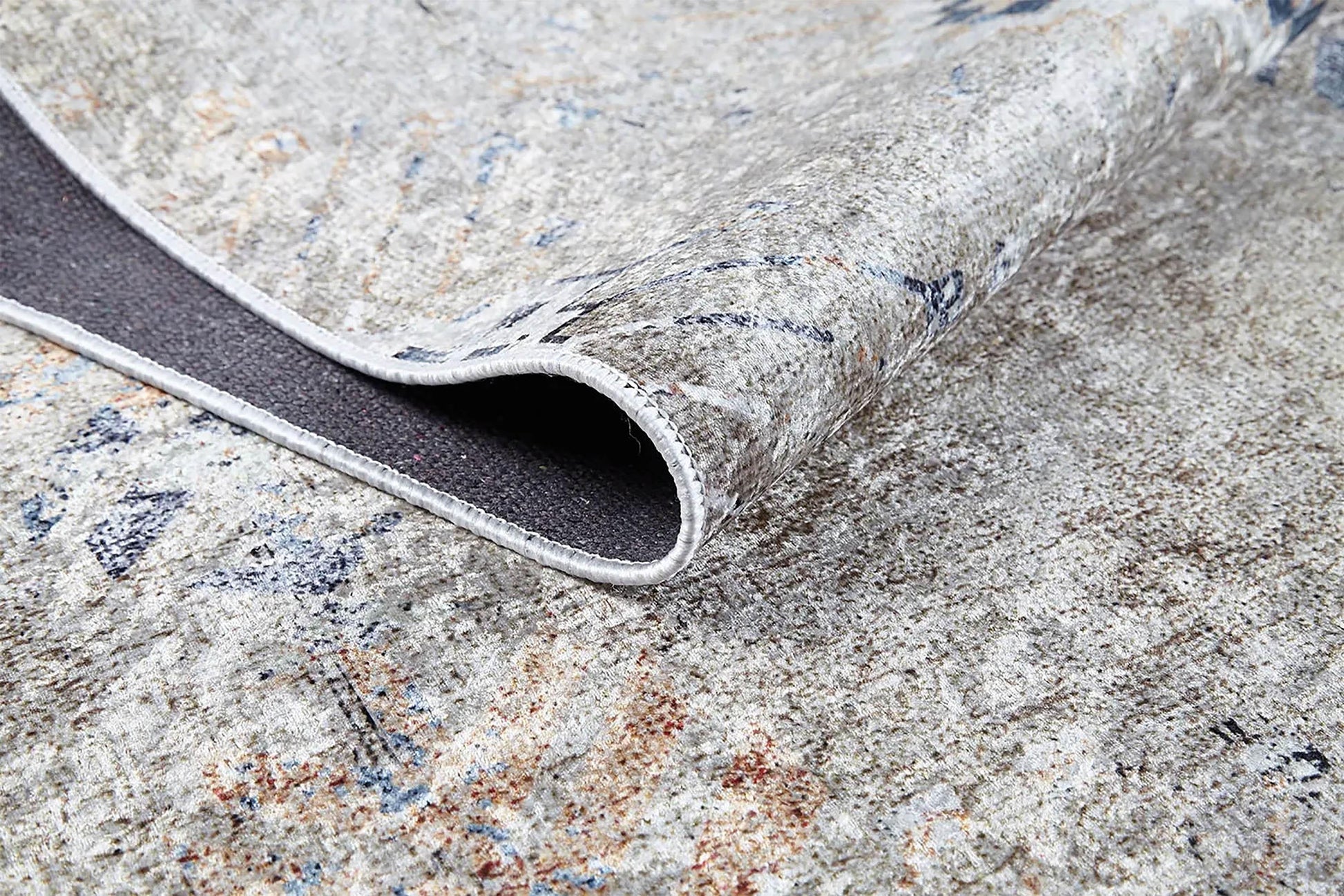 Vizon Kahve Bohem Desenli İndigo Mavi Detaylı Eskitme Halı-Pera Halı