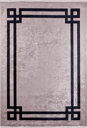 Vizon Siyah Zeminli Art Deco Geometrik Siyah Bordürlü Modern Halı-Pera Halı