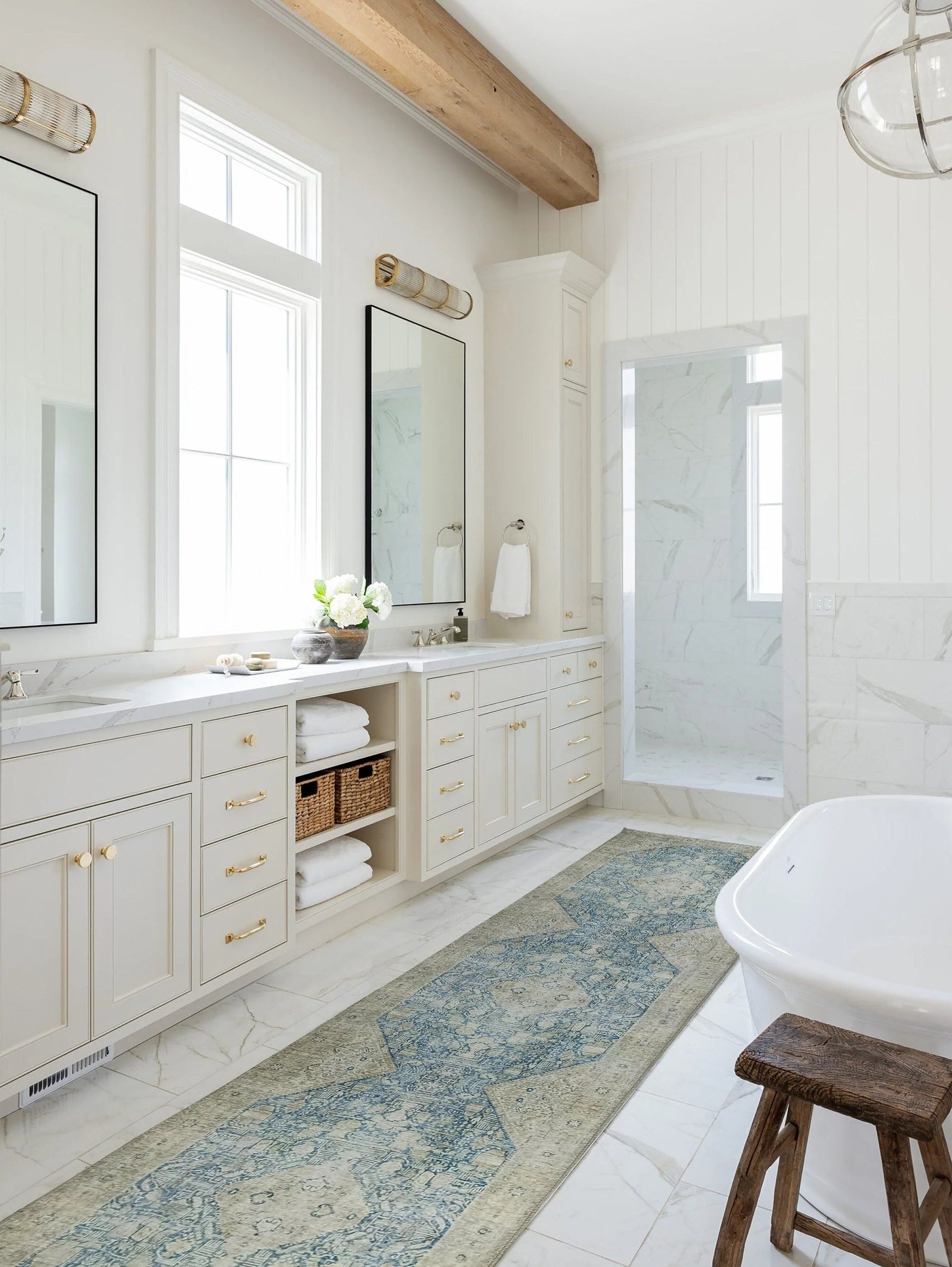 Grauer Vintage-Teppich mit geometrischem Muster