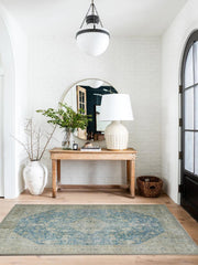 Grauer Vintage-Teppich mit geometrischem Muster