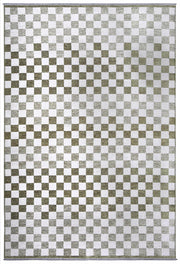 Yeşil Beyaz Modern Geometrik Dama Desenli Yıkanabilir Halı-Pera Halı