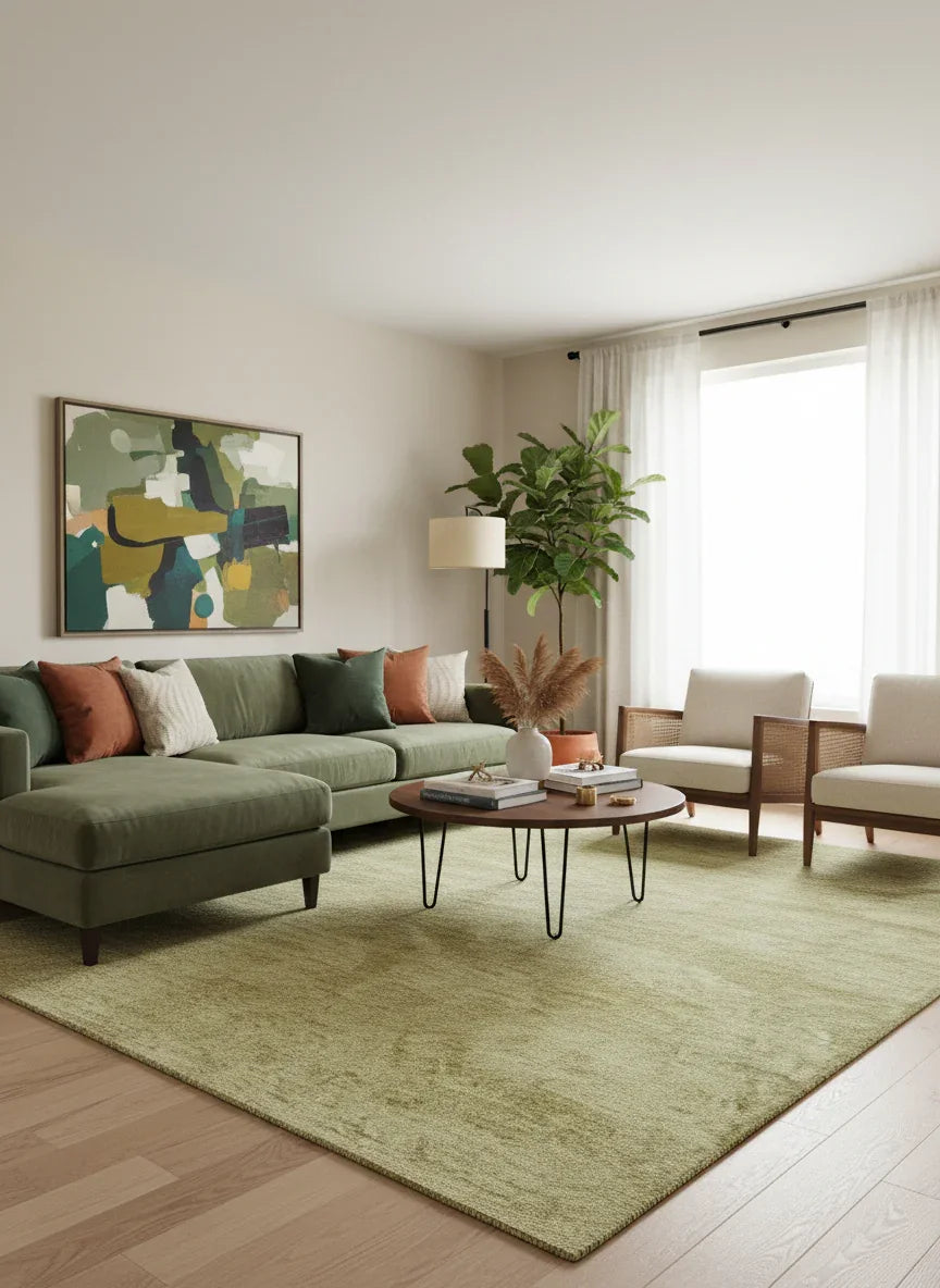 Yeşil Düz Yıkanabilir Antibakteriyel Halı-Pera Halı