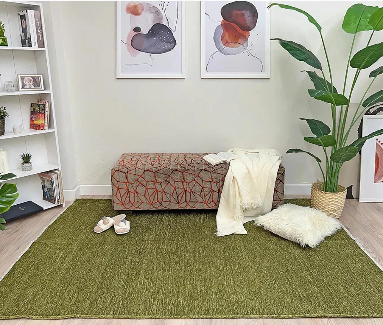 Yeşil Düz Yıkanabilir Antibakteriyel Halı-Pera Halı