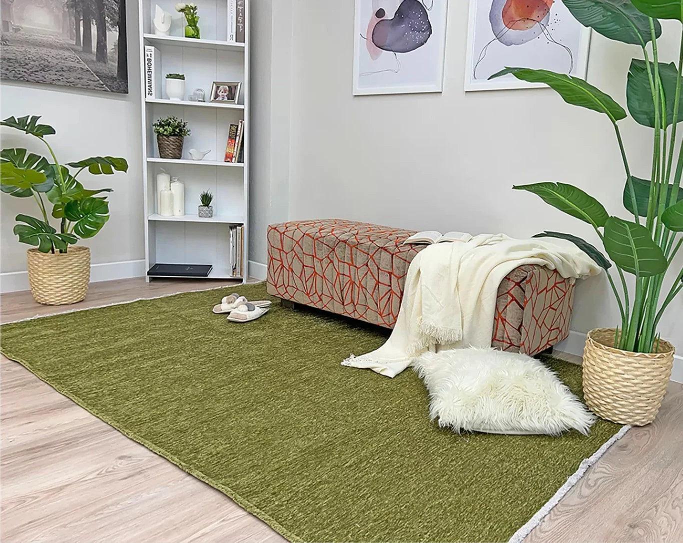 Yeşil Düz Yıkanabilir Antibakteriyel Halı-Pera Halı