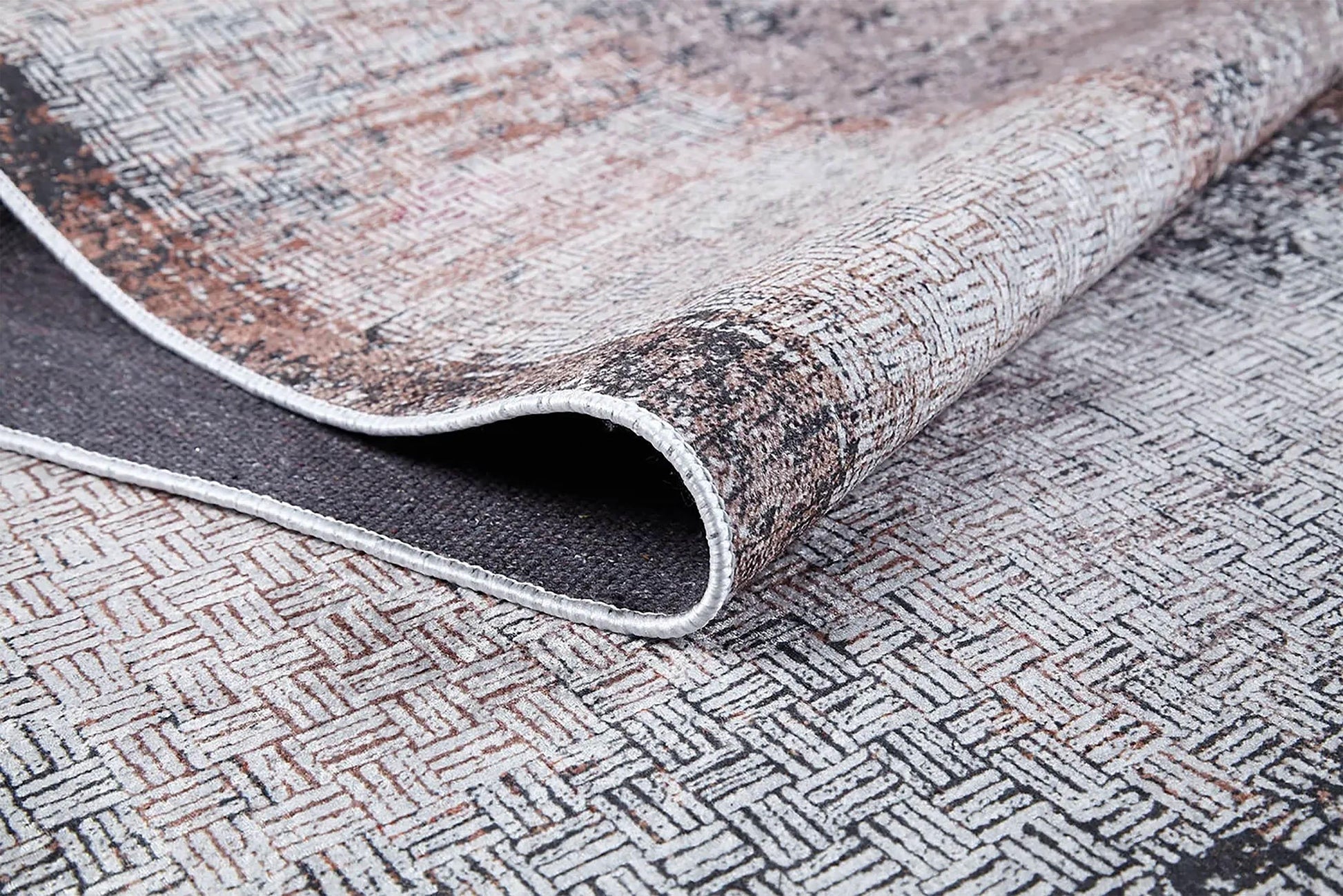 Yıkanabilir Bej Kahve Eskitme Soyut Desenli Halı-Pera Halı