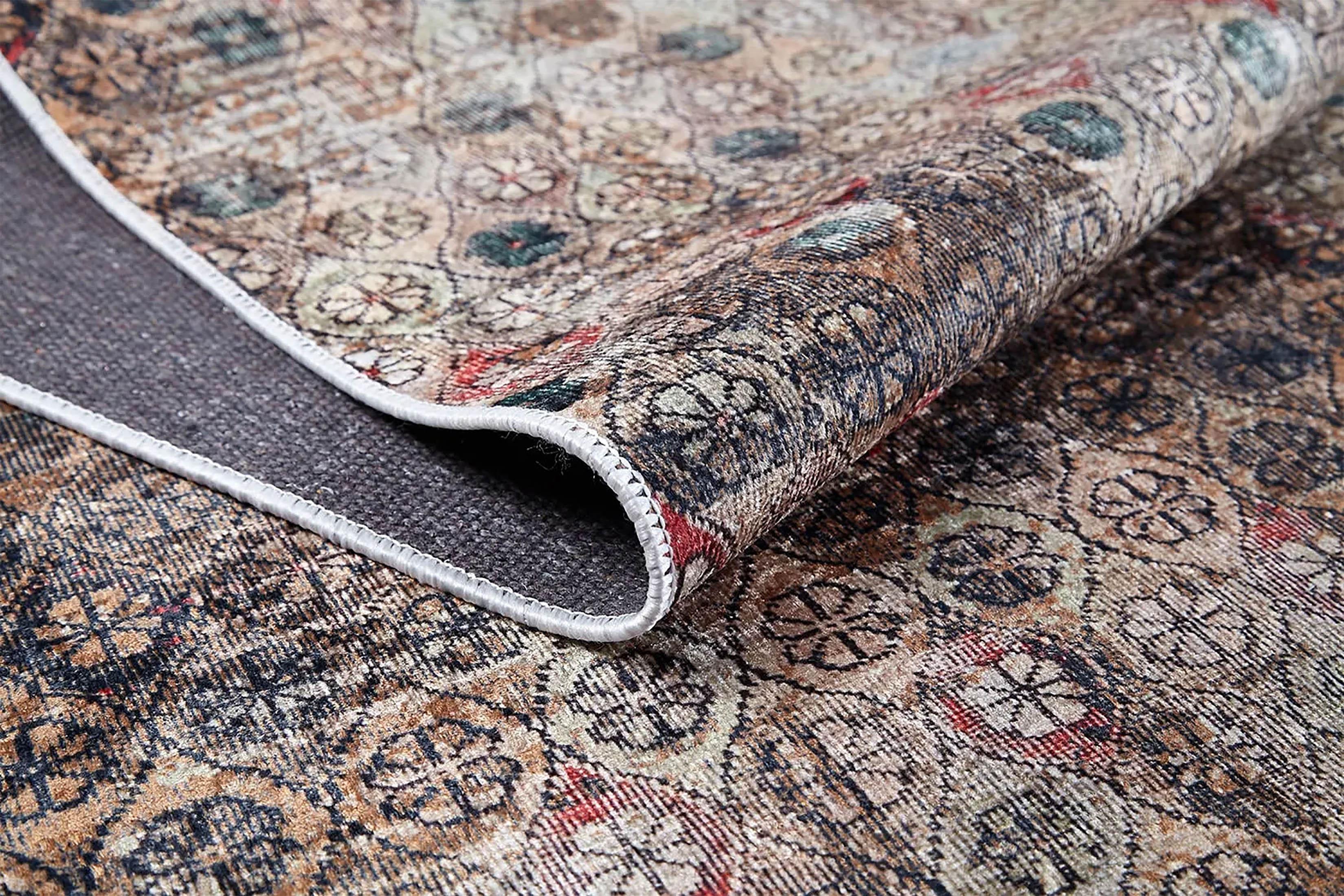 Yıkanabilir Kahverengi Eskitme Vintage Otantik Salon Halısı-Pera Halı