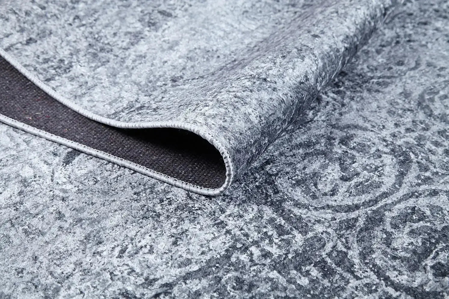 Yuvarlak Motifli Ton Sür Ton Gri Halı-Pera Halı