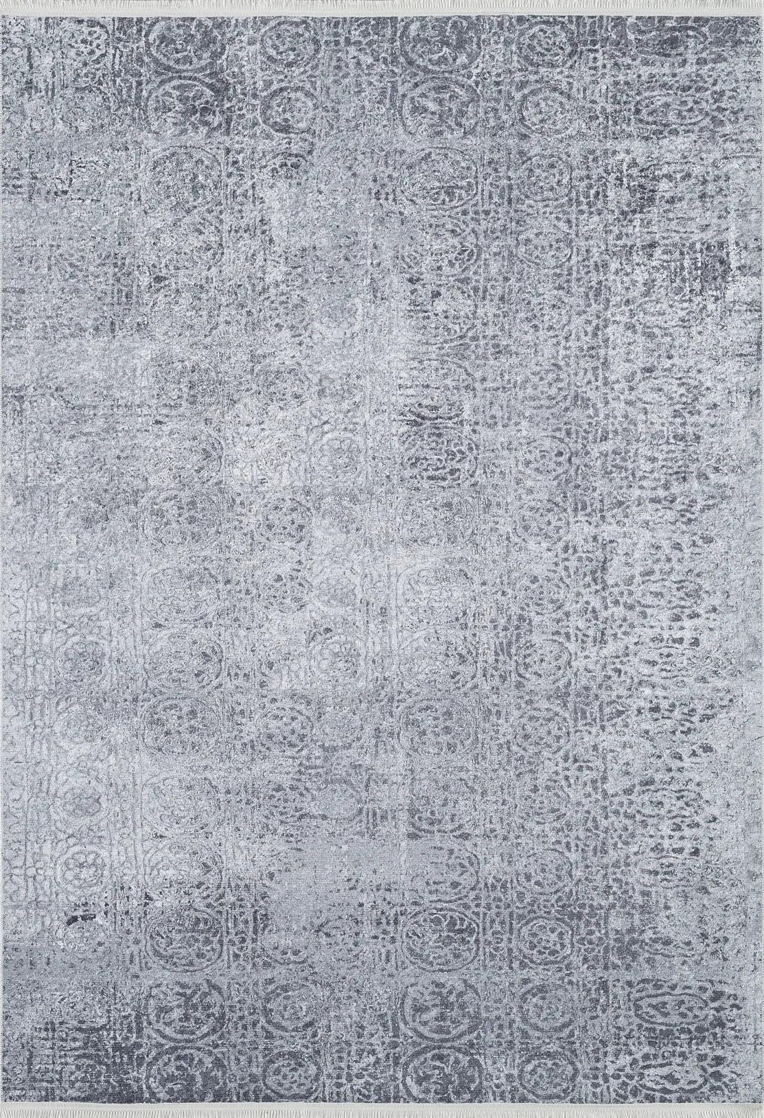 Yuvarlak Motifli Ton Sür Ton Gri Halı-Pera Halı