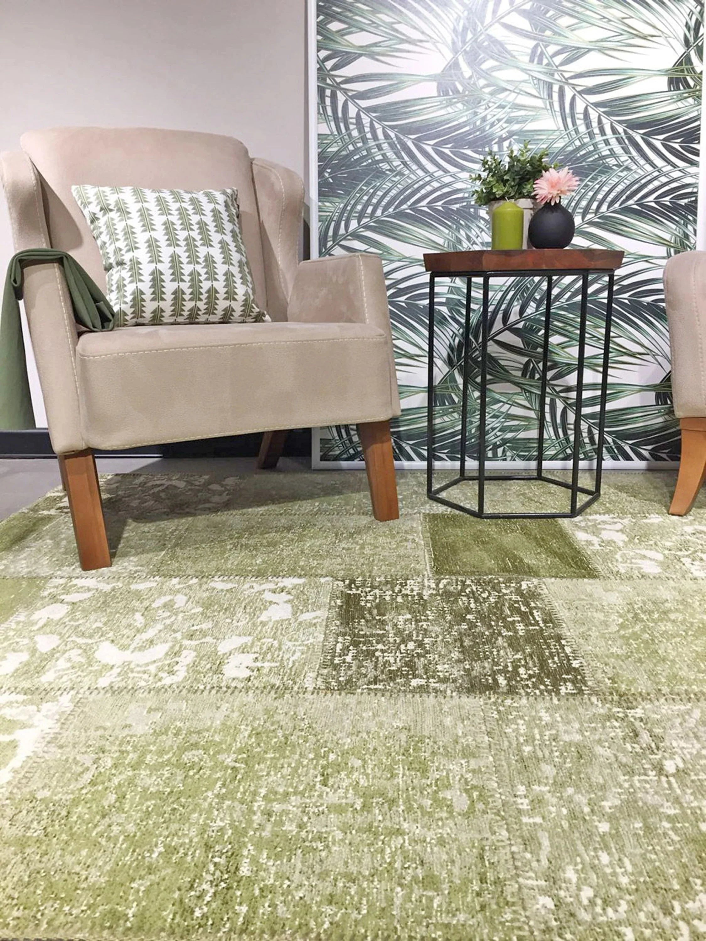 Eskitme Patchwork Açık Yeşil Halı - Pera Halı