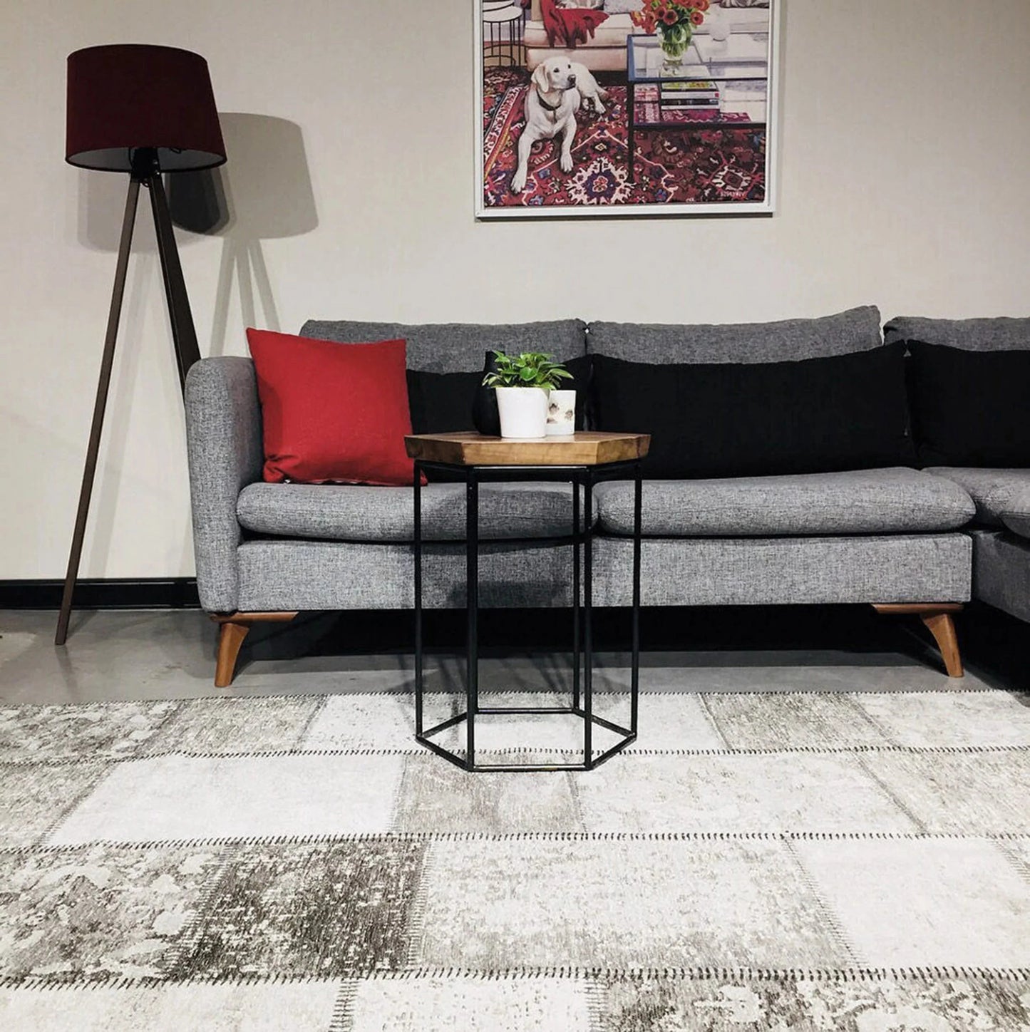 Eskitme Patchwork Açık Gri Halı - Pera Halı