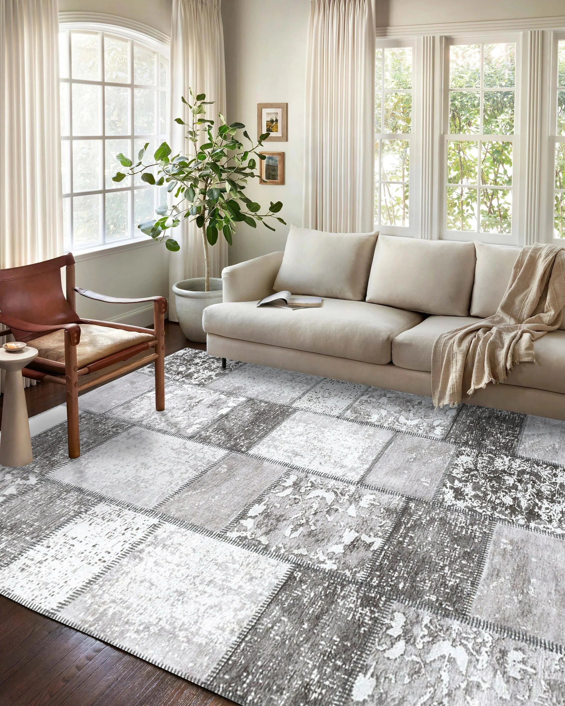 Eskitme Patchwork Açık Gri Halı - Pera Halı