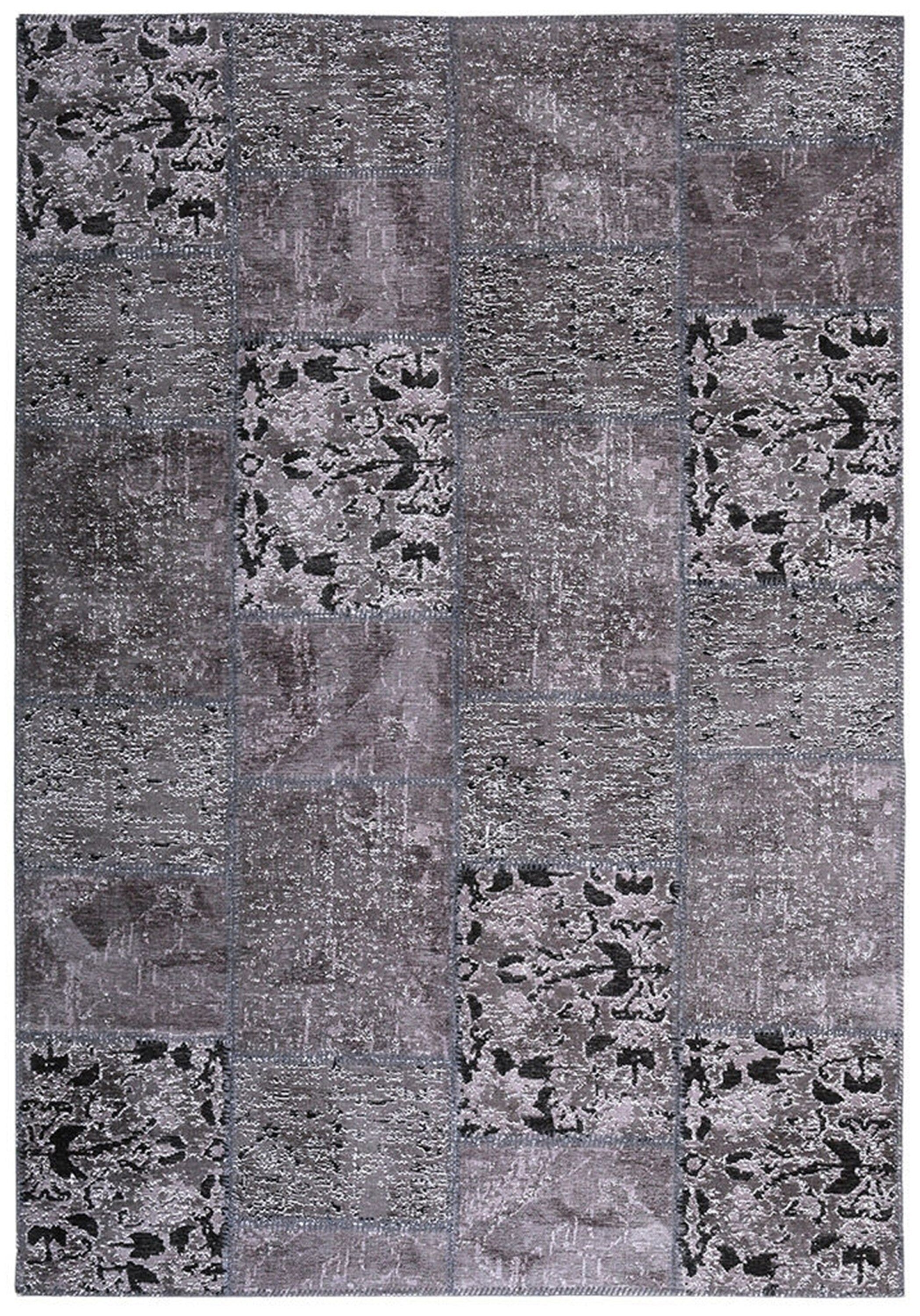 Eskitme Patchwork Vintage Gri Siyah Halı - Pera Halı