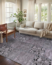 Eskitme Patchwork Vintage Gri Siyah Halı - Pera Halı