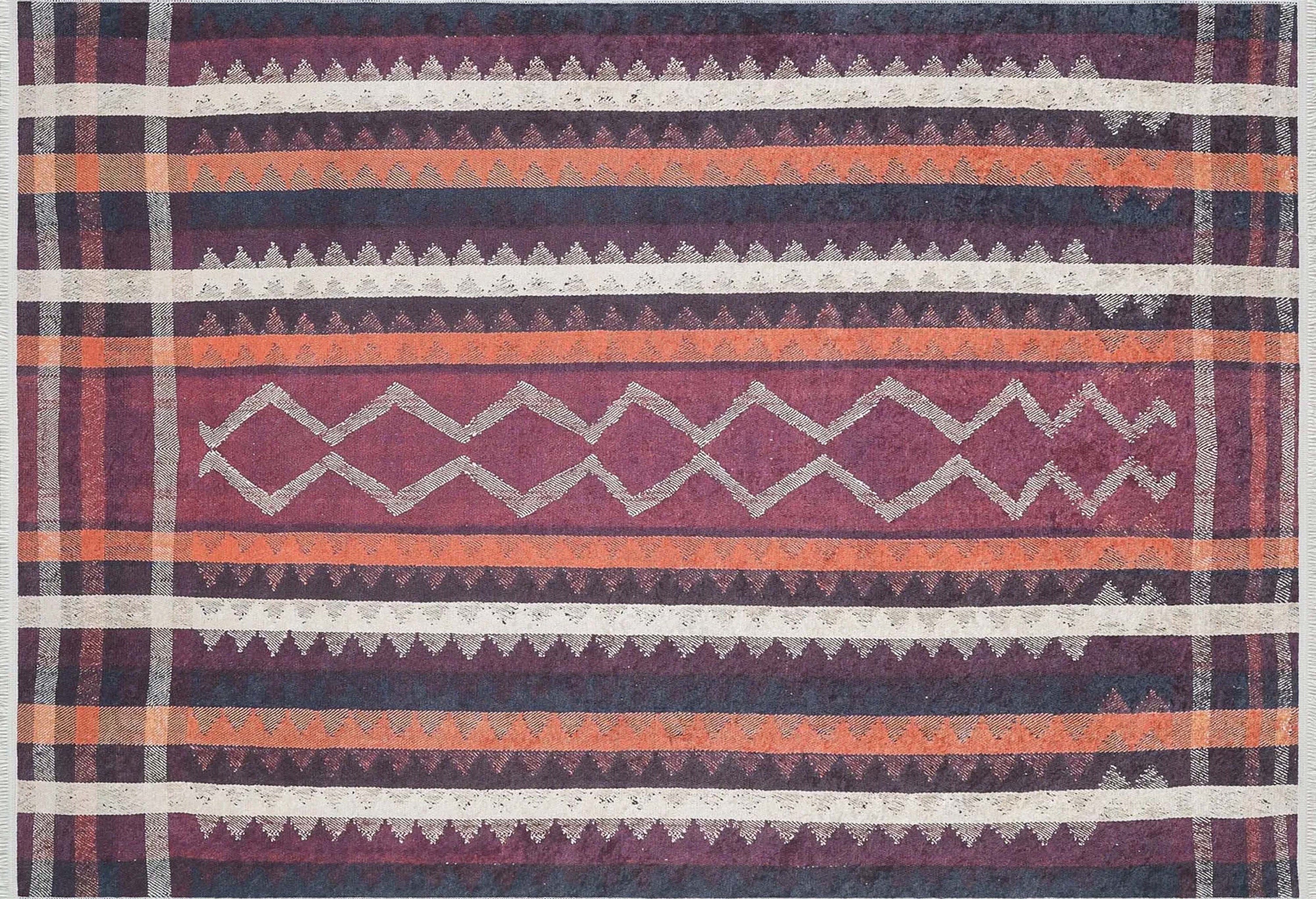 Turuncu Siyah Bej Geometrik Desenli Kilim Halı - Pera Halı