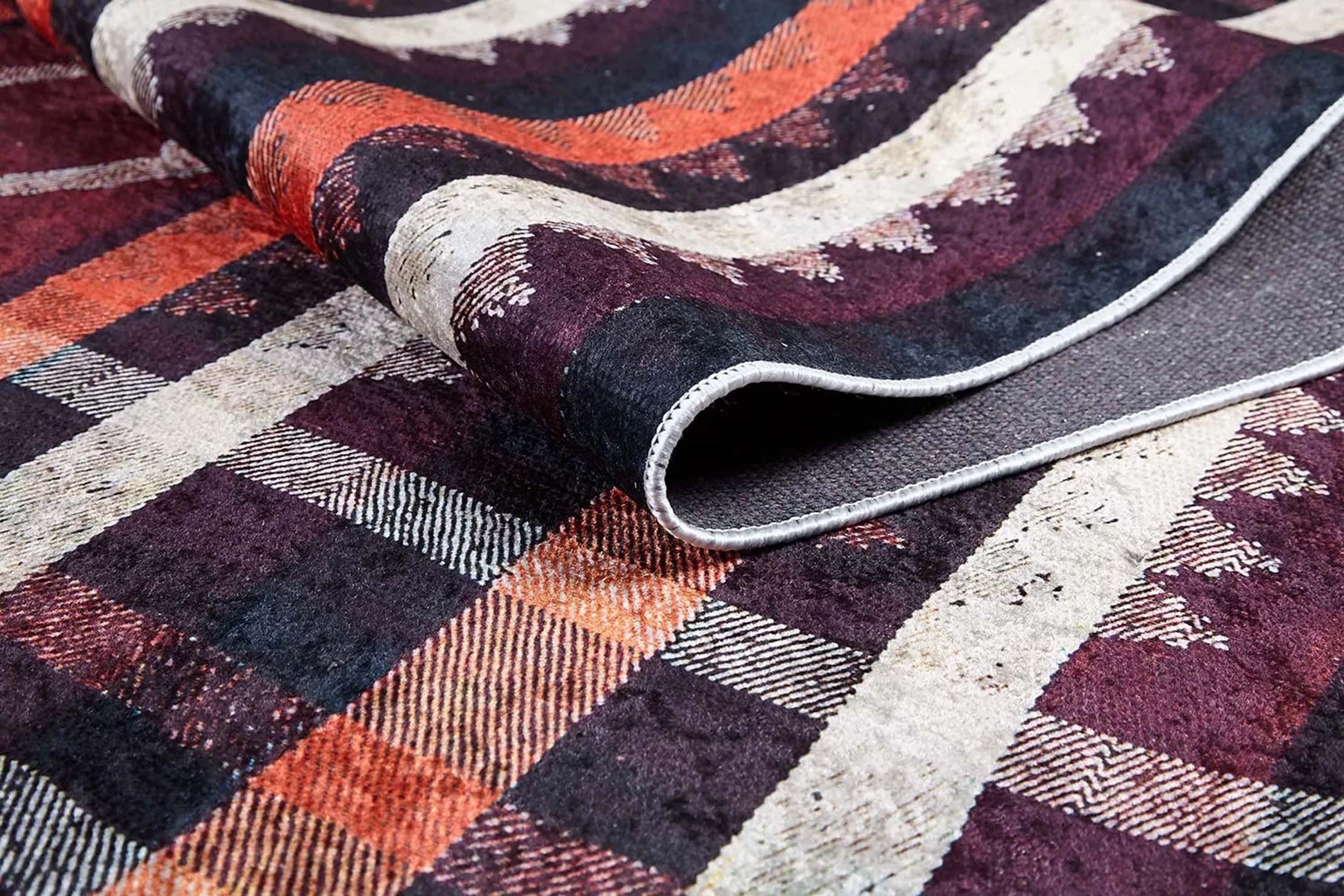 Turuncu Siyah Bej Geometrik Desenli Kilim Halı - Pera Halı
