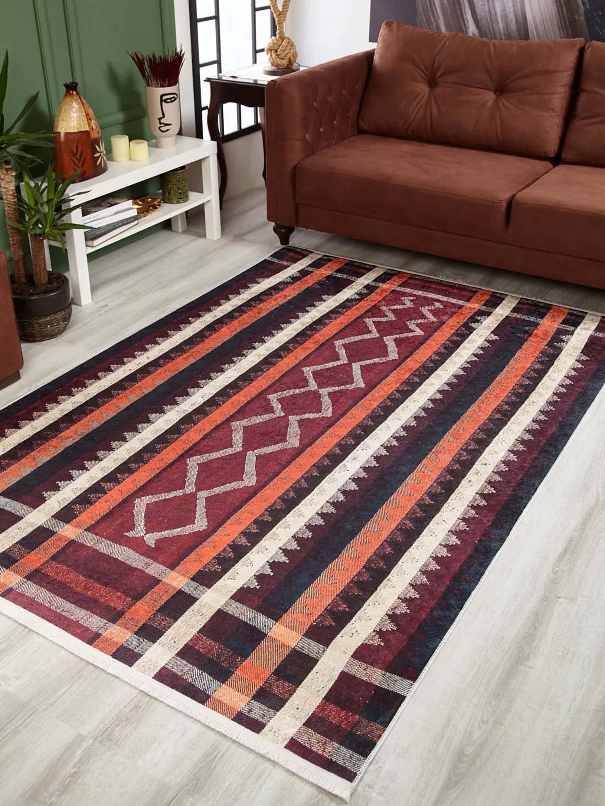 Turuncu Siyah Bej Geometrik Desenli Kilim Halı - Pera Halı