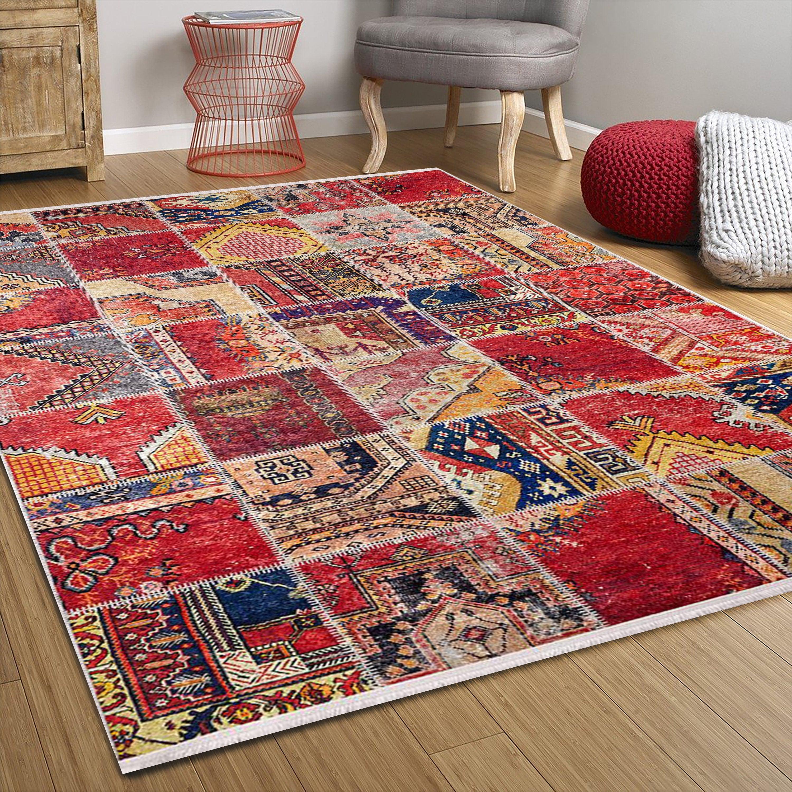 Kırmızı Patchwork Desenli Halı - Pera Halı