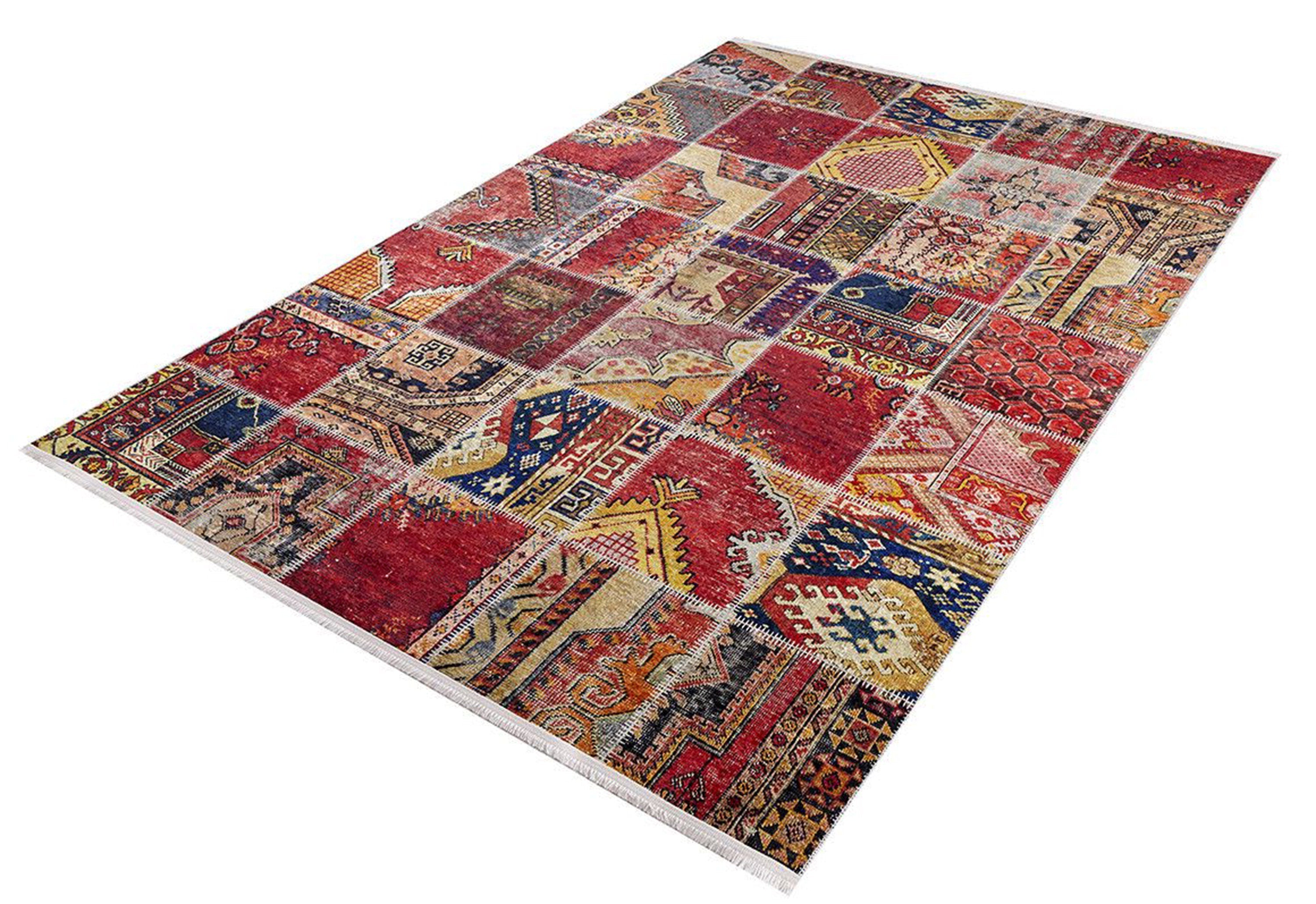 Kırmızı Patchwork Desenli Halı - Pera Halı