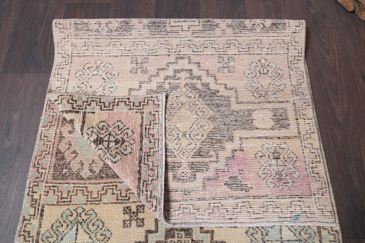 Vintage yolluk 83x337 cm – turuncu ve kahverengi oryantal desenli, el dokuma
