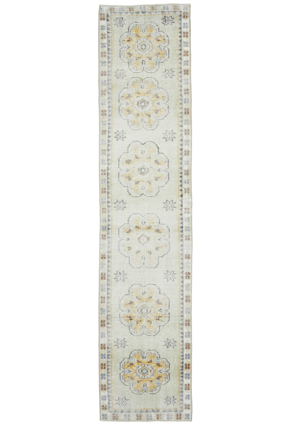 White Antique Oushak Runner Rug